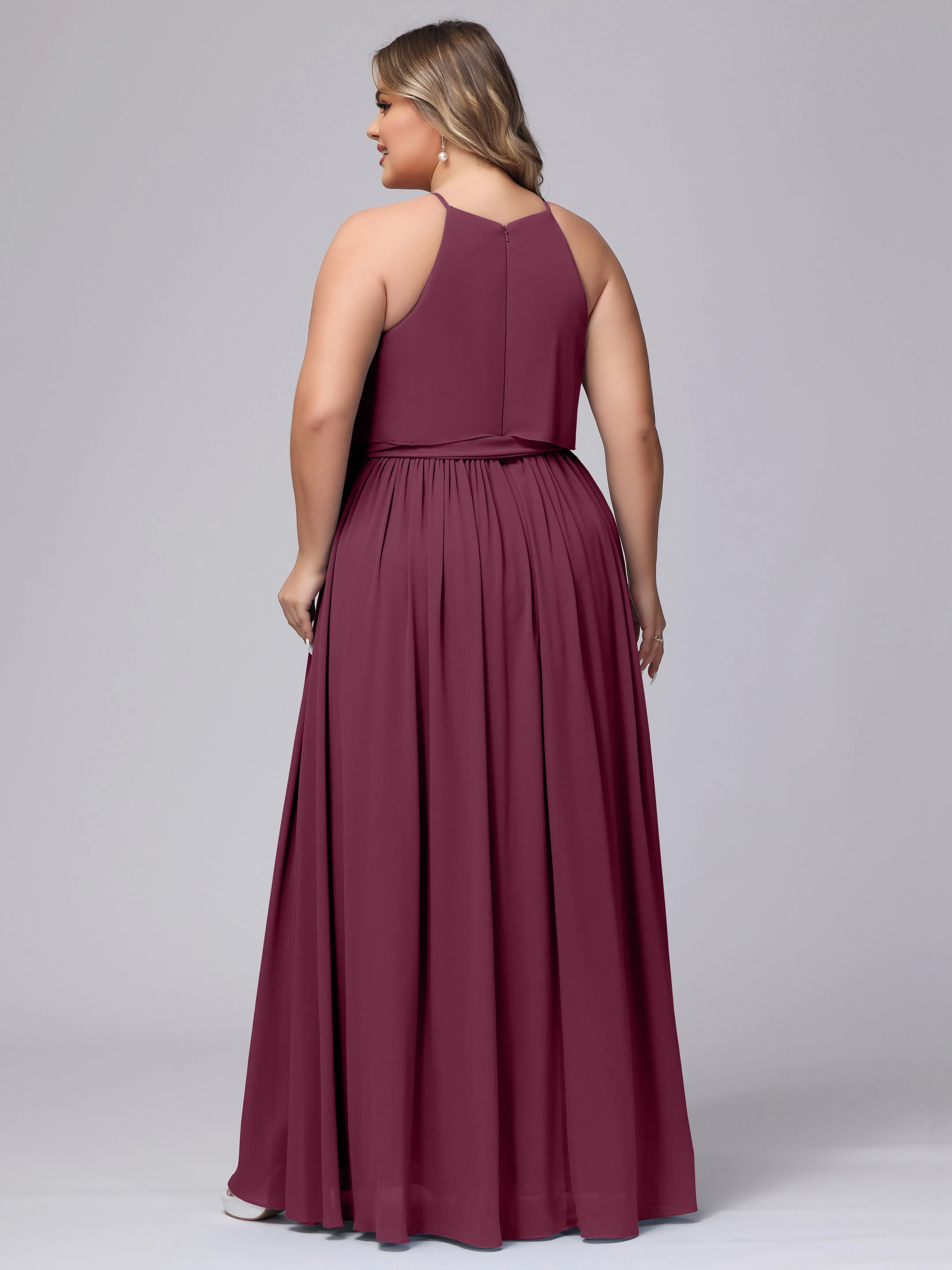 Halter Sleeveless Chiffon Plus Size Bridesmaid Dress