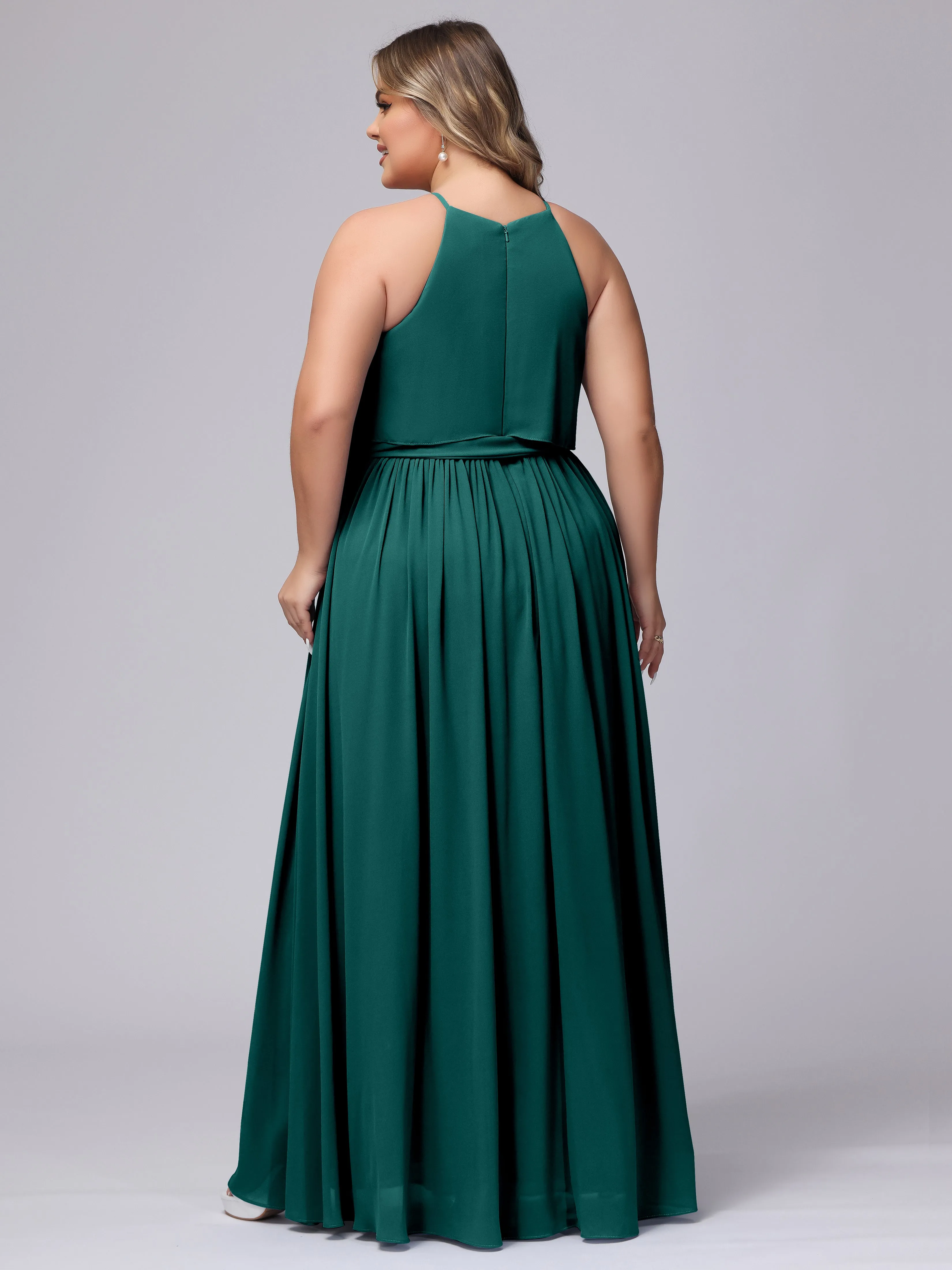 Halter Sleeveless Chiffon Plus Size Bridesmaid Dress