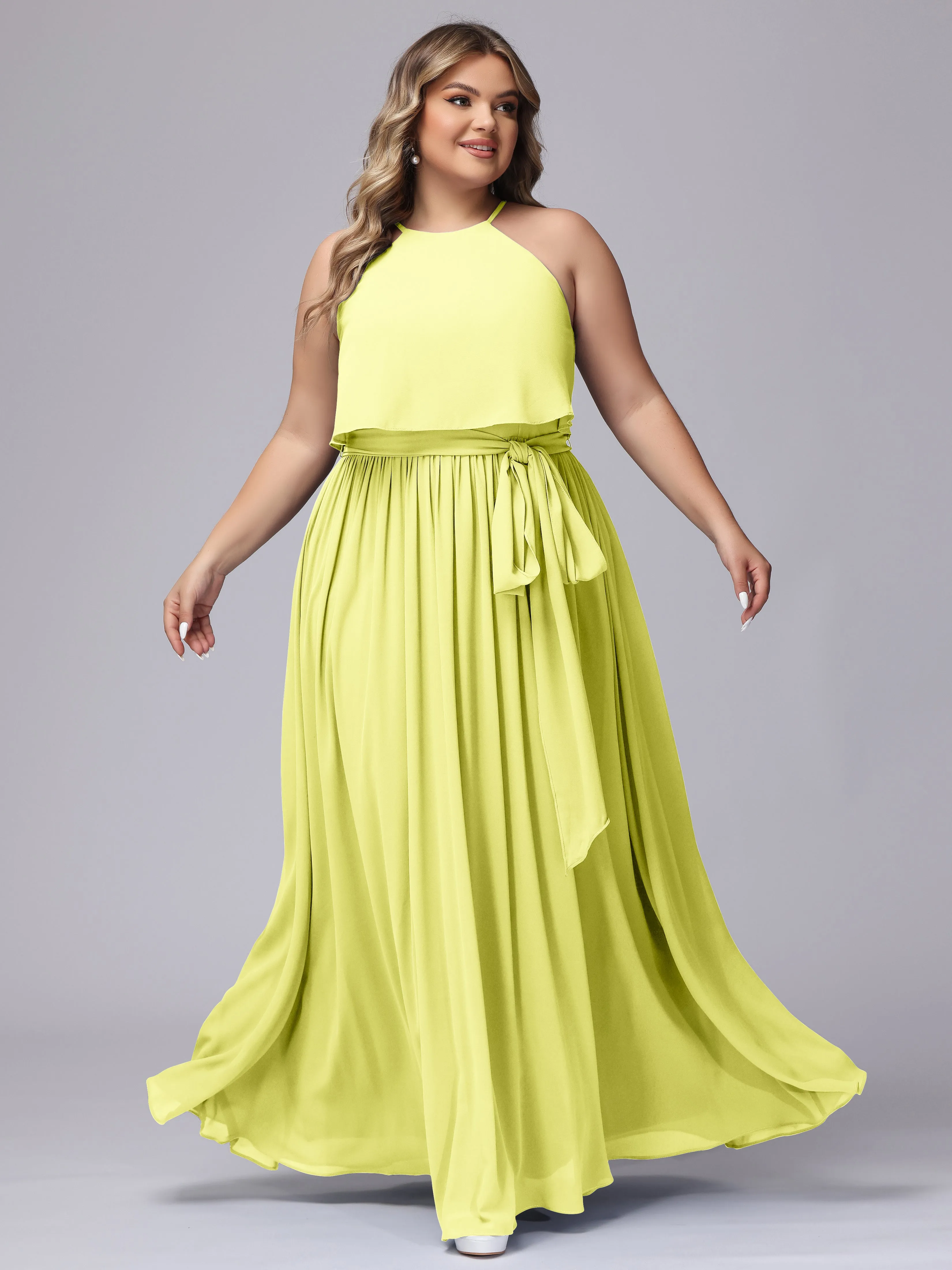 Halter Sleeveless Chiffon Plus Size Bridesmaid Dress