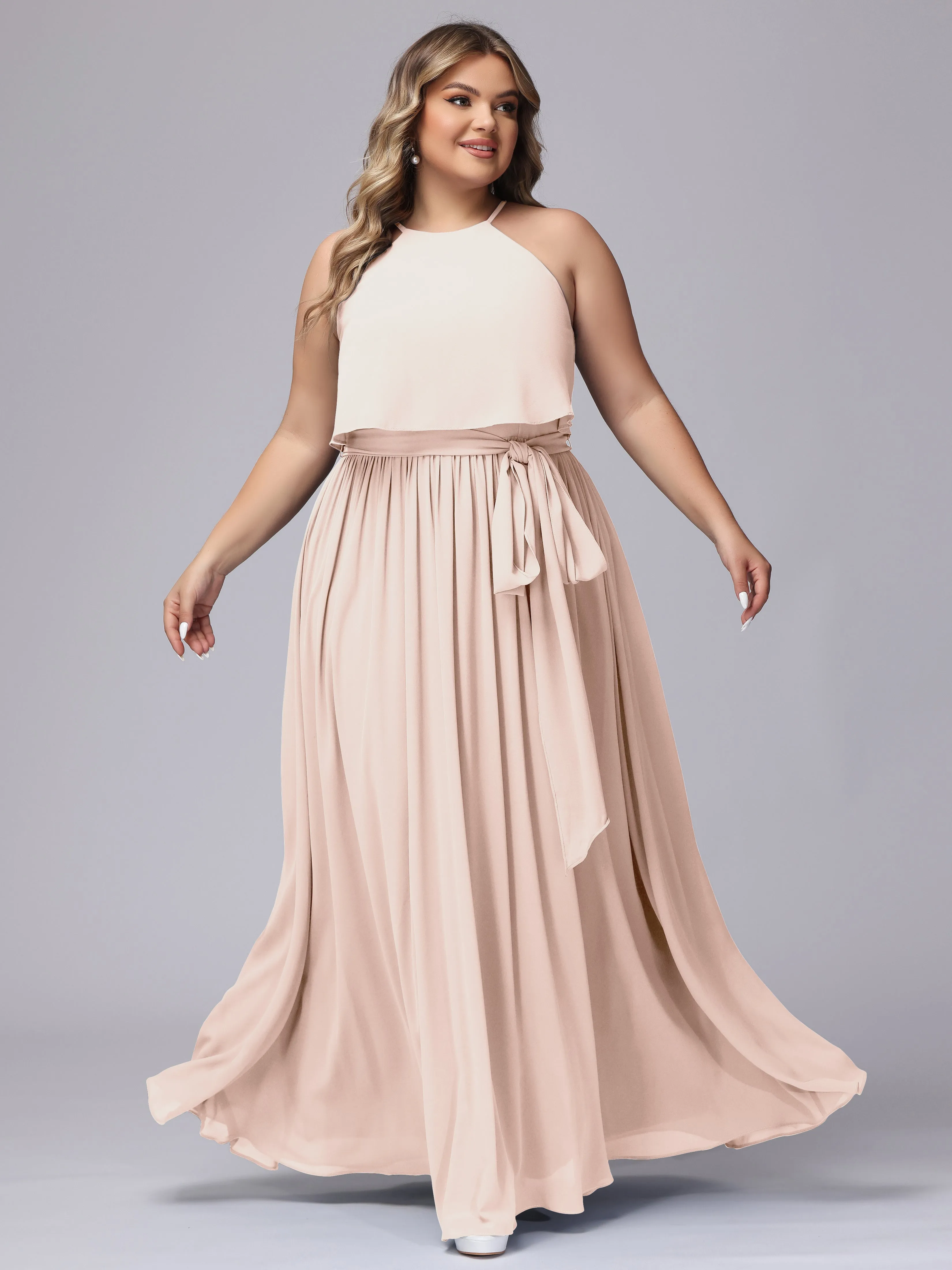 Halter Sleeveless Chiffon Plus Size Bridesmaid Dress