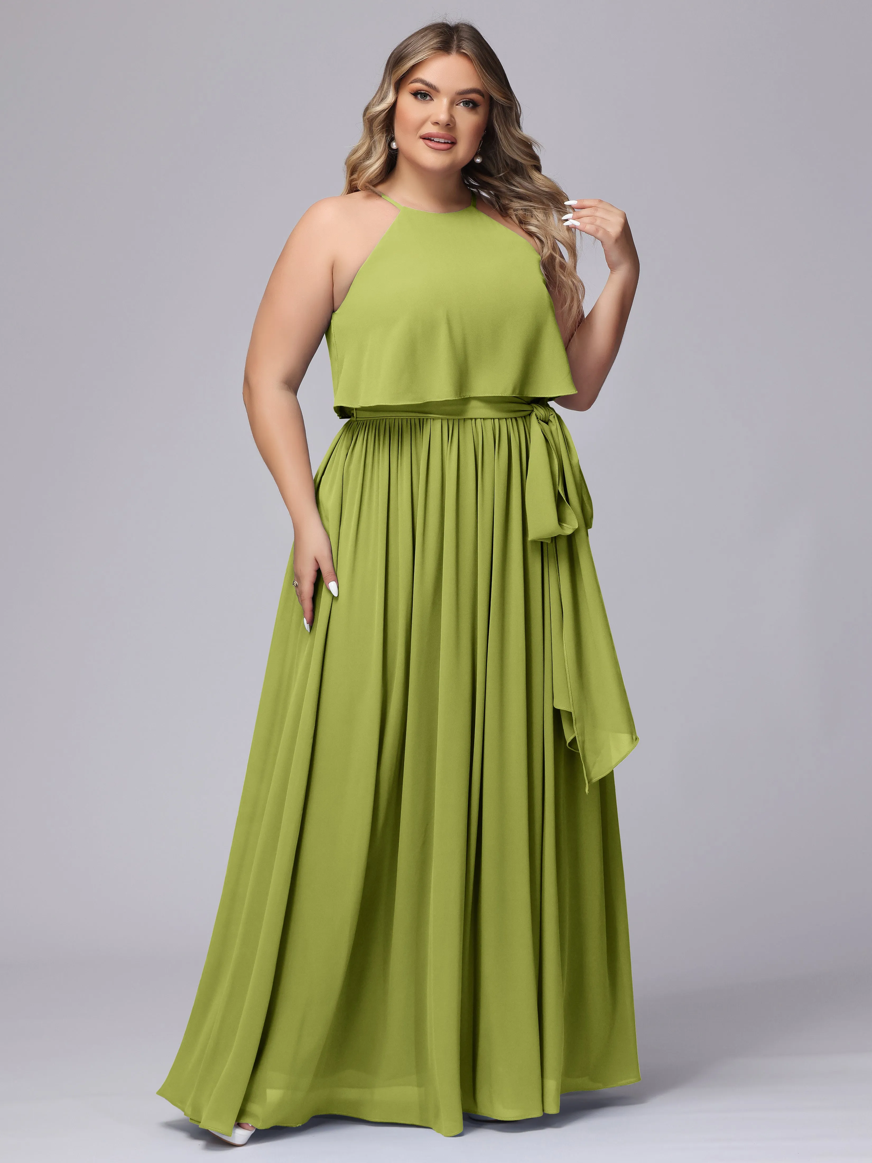 Halter Sleeveless Chiffon Plus Size Bridesmaid Dress