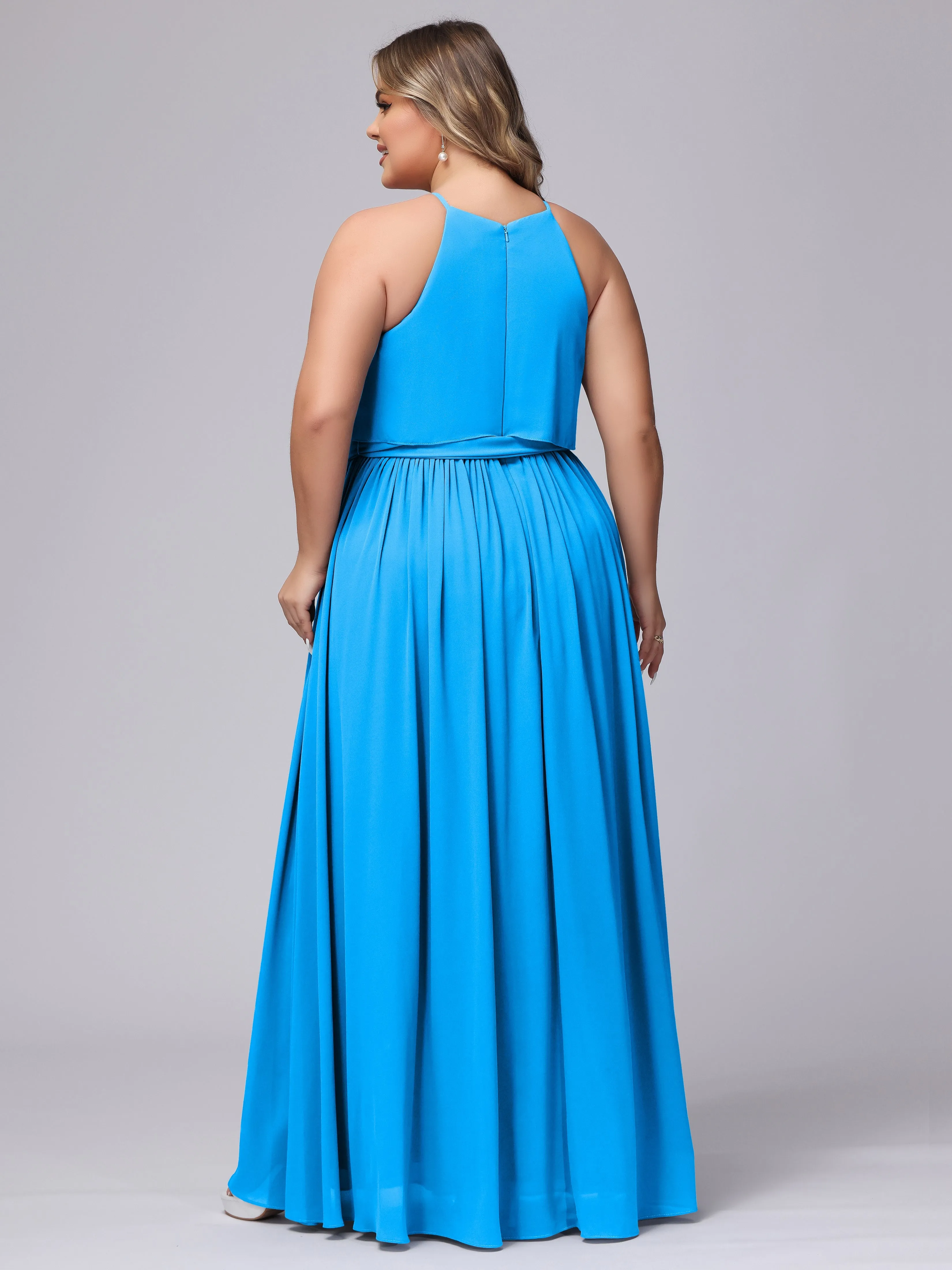 Halter Sleeveless Chiffon Plus Size Bridesmaid Dress