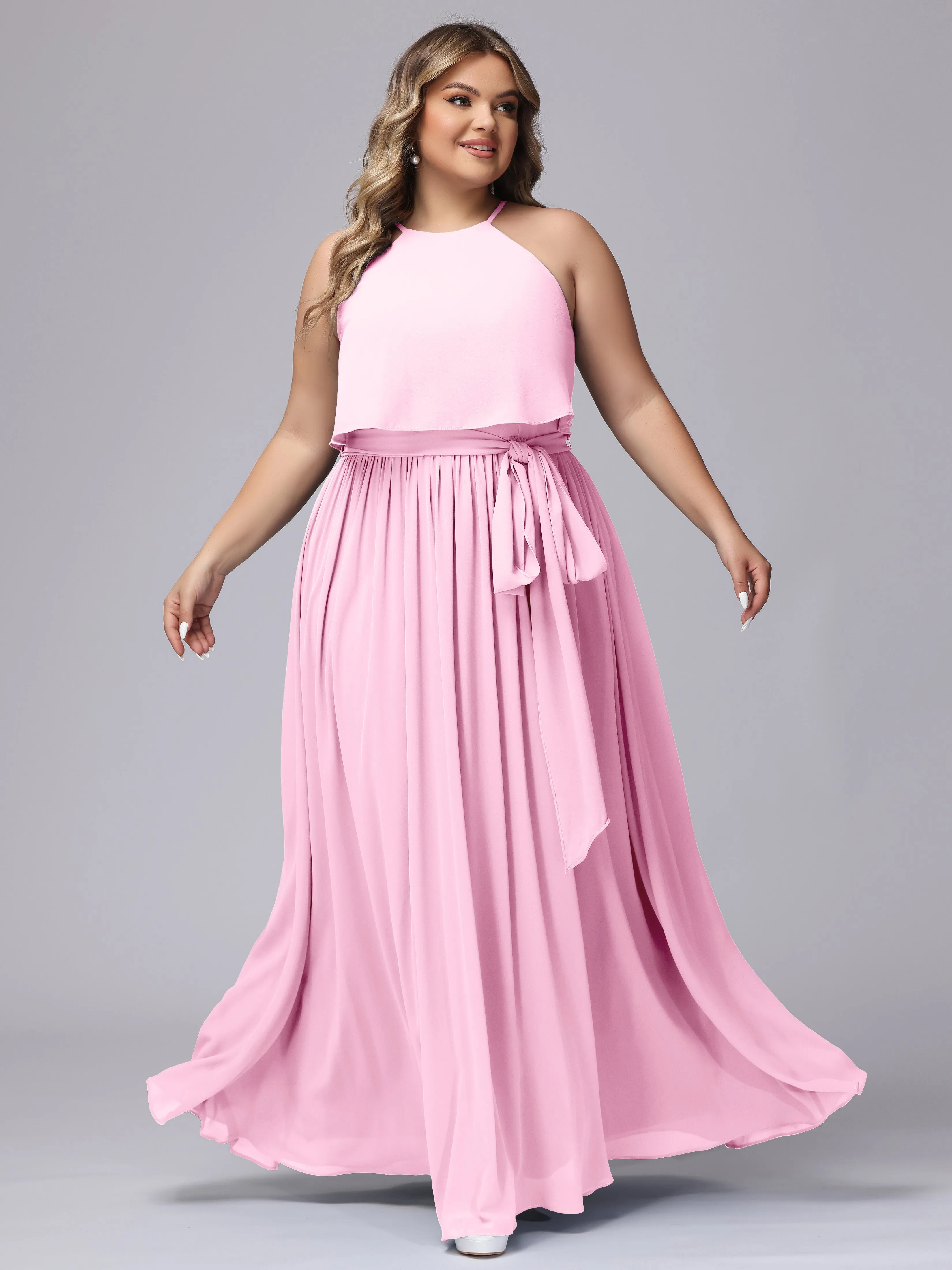Halter Sleeveless Chiffon Plus Size Bridesmaid Dress