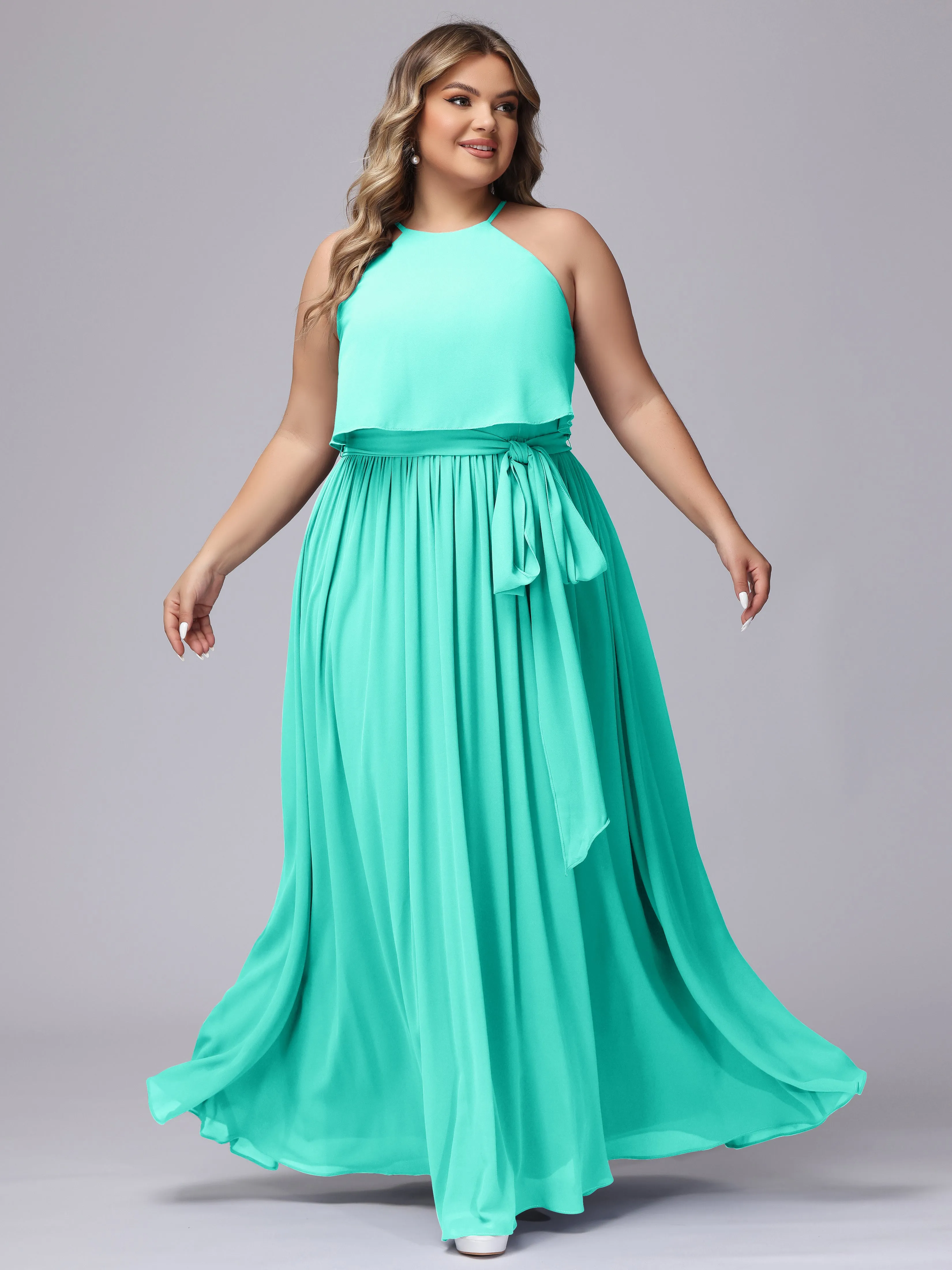Halter Sleeveless Chiffon Plus Size Bridesmaid Dress