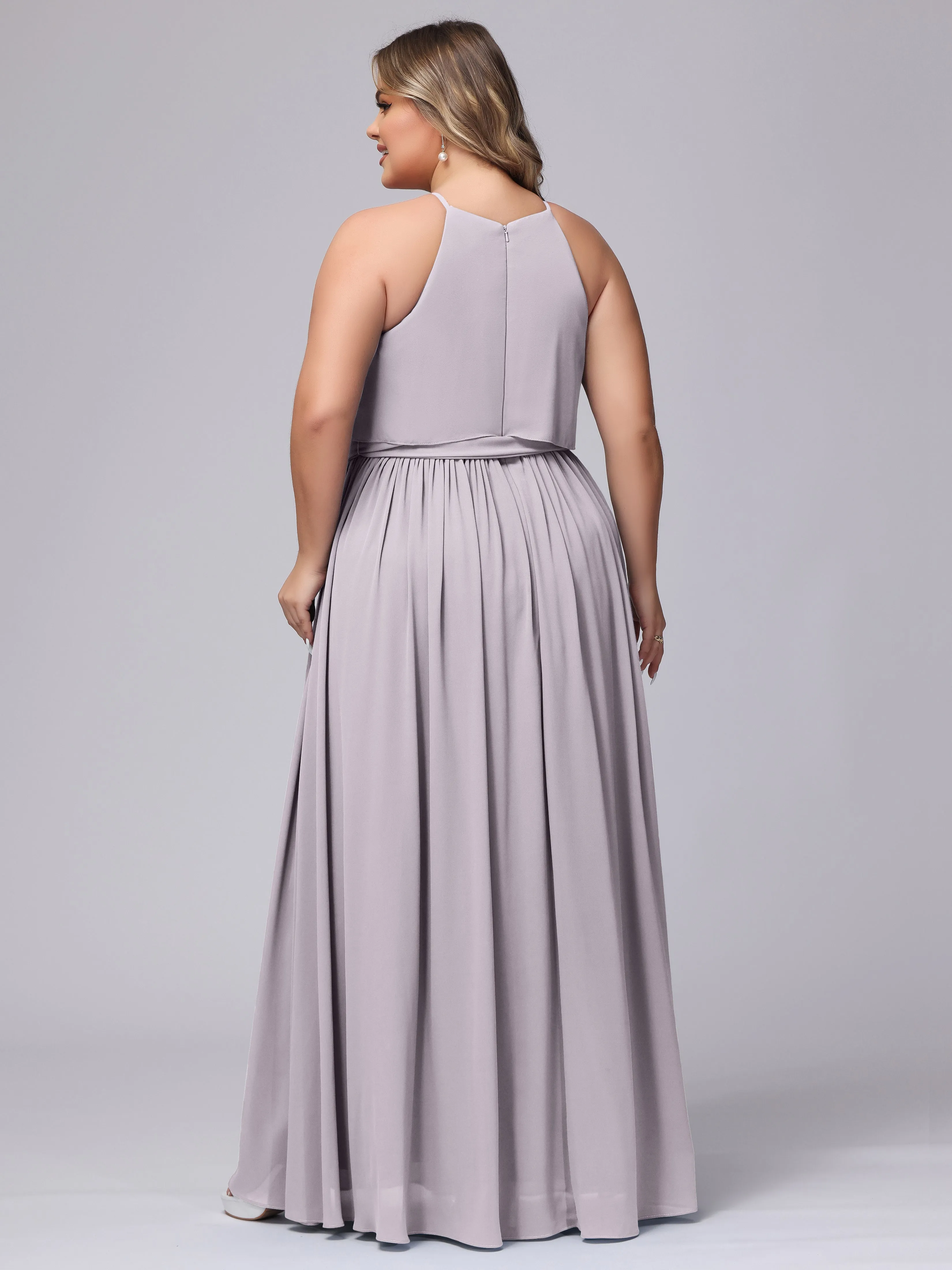 Halter Sleeveless Chiffon Plus Size Bridesmaid Dress