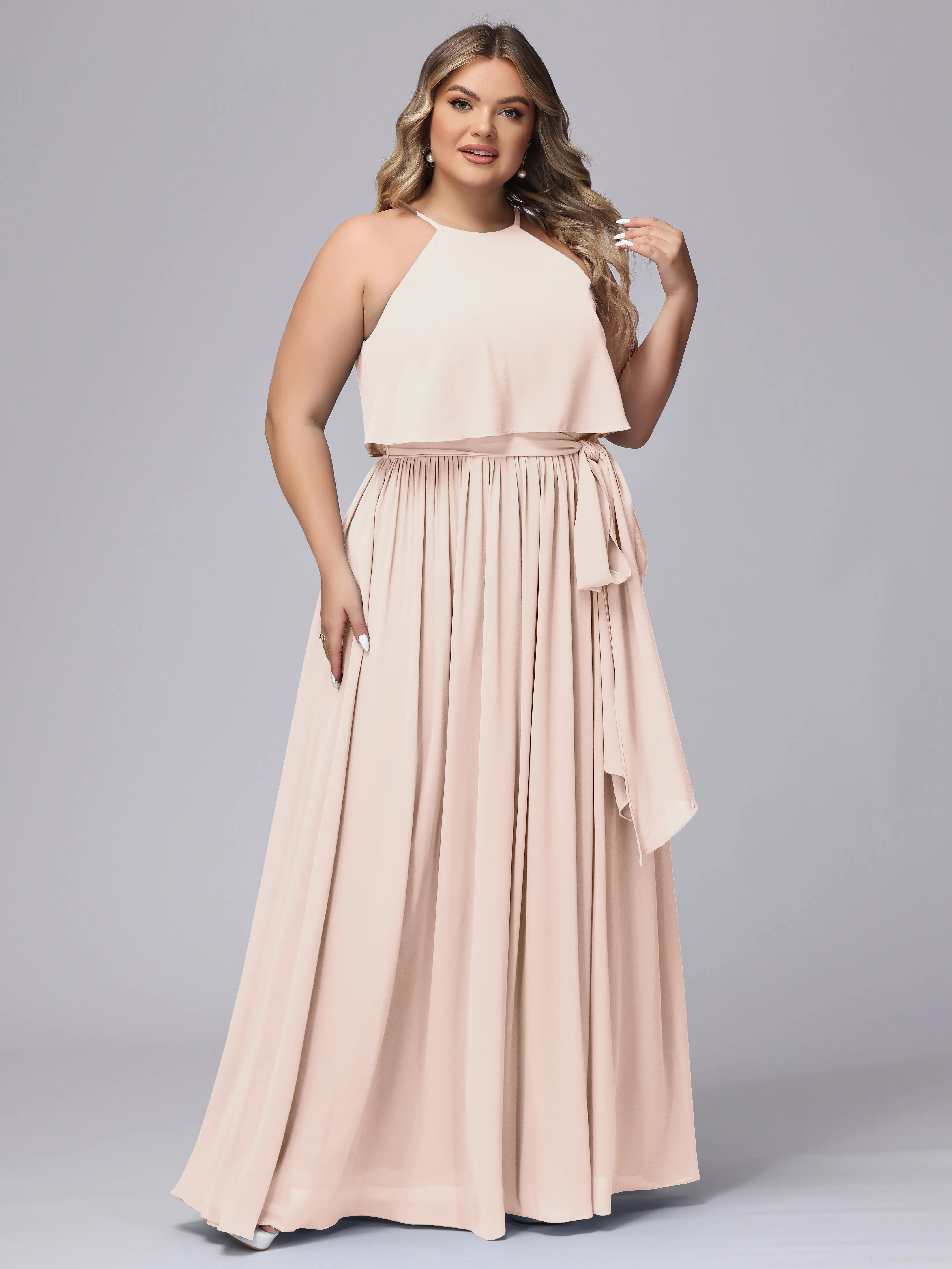 Halter Sleeveless Chiffon Plus Size Bridesmaid Dress