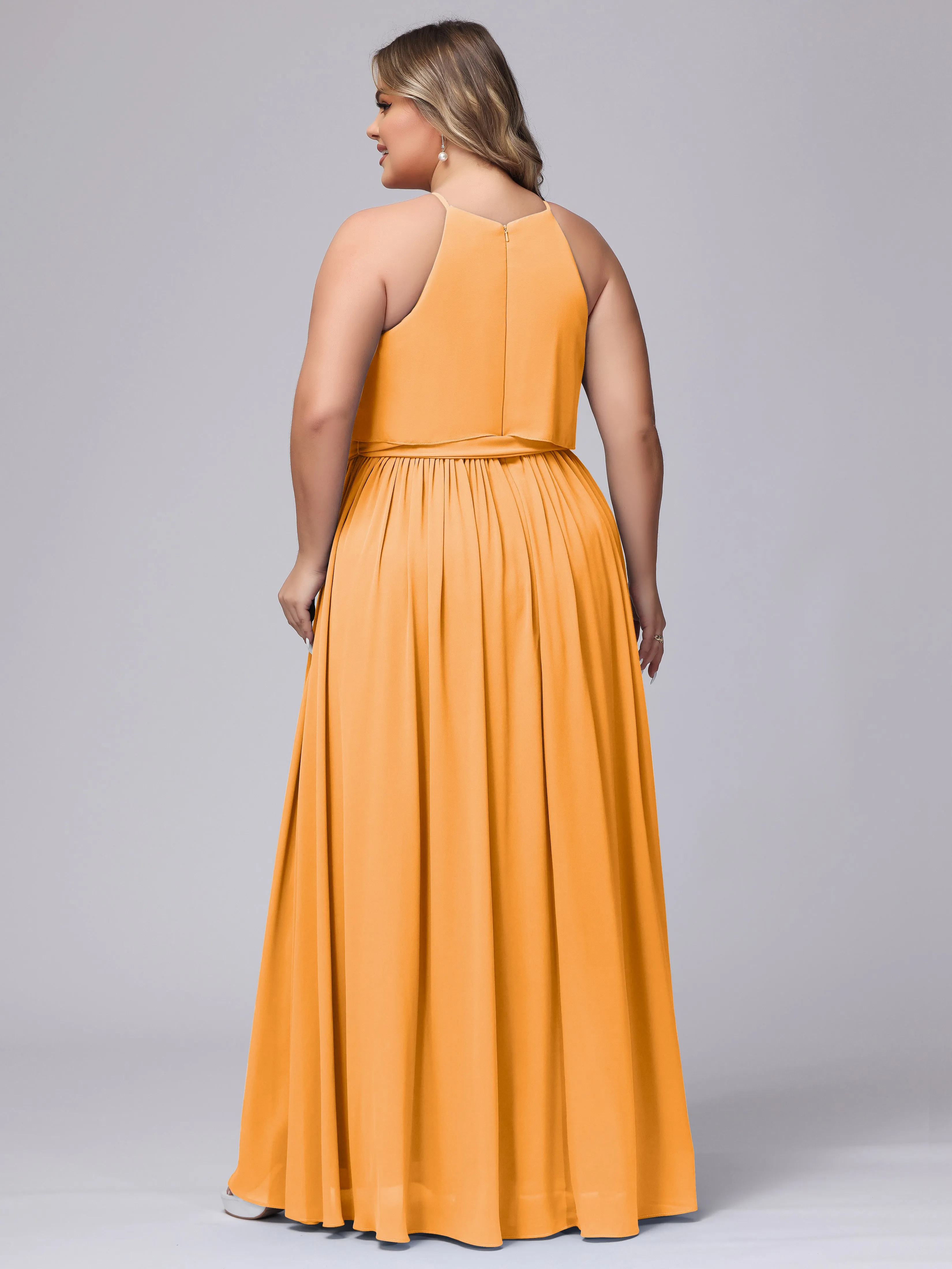 Halter Sleeveless Chiffon Plus Size Bridesmaid Dress