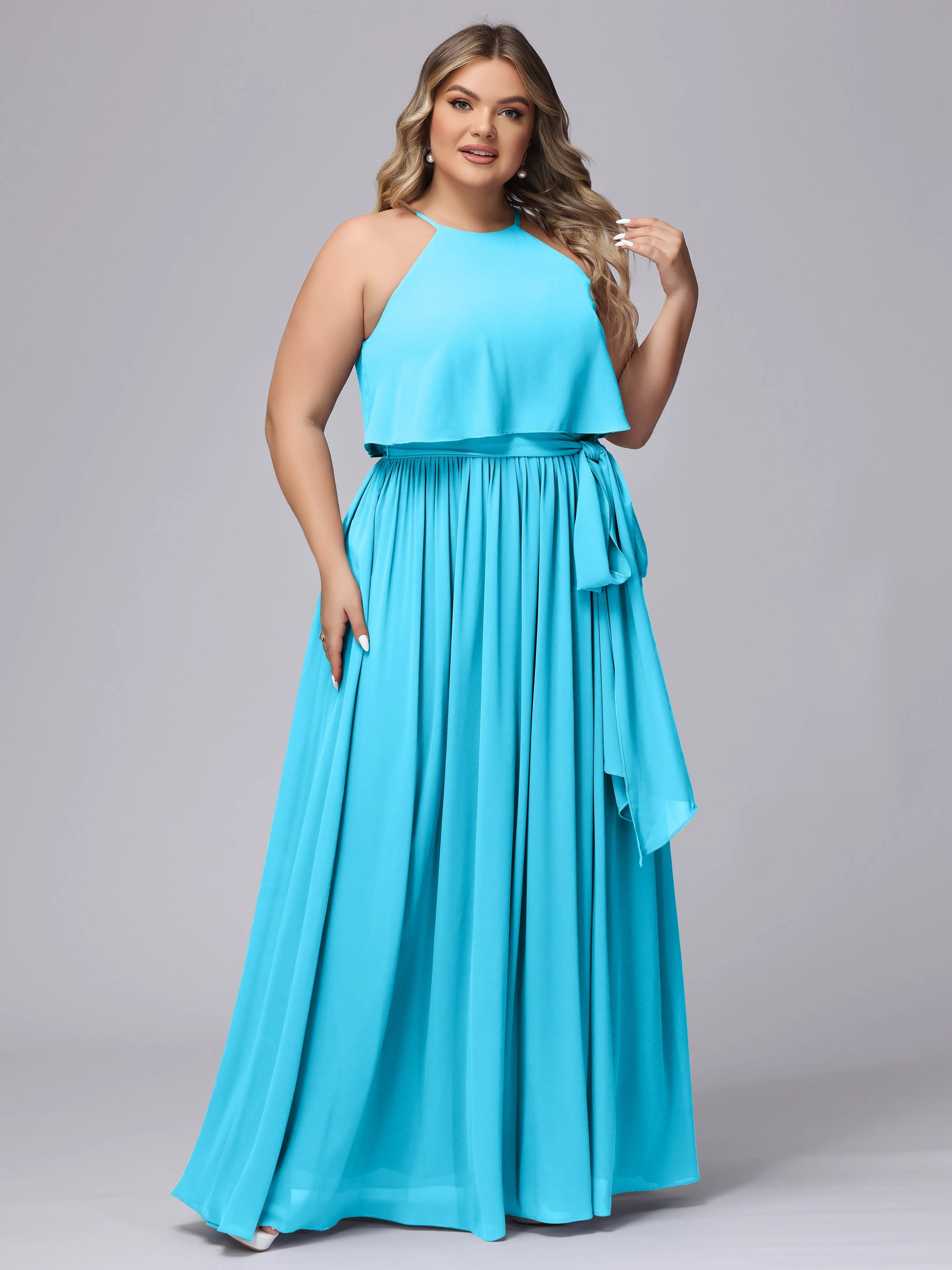 Halter Sleeveless Chiffon Plus Size Bridesmaid Dress