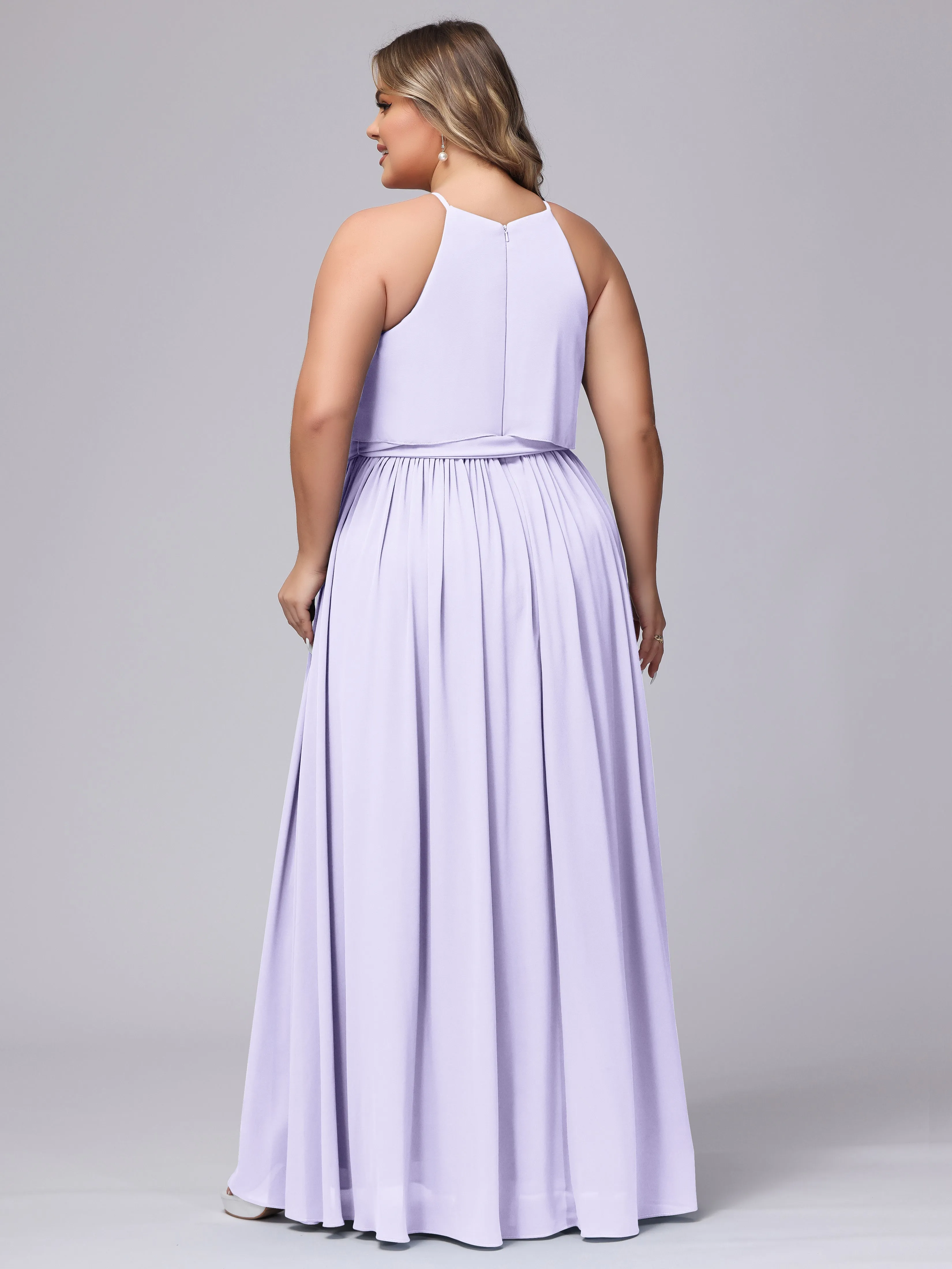 Halter Sleeveless Chiffon Plus Size Bridesmaid Dress