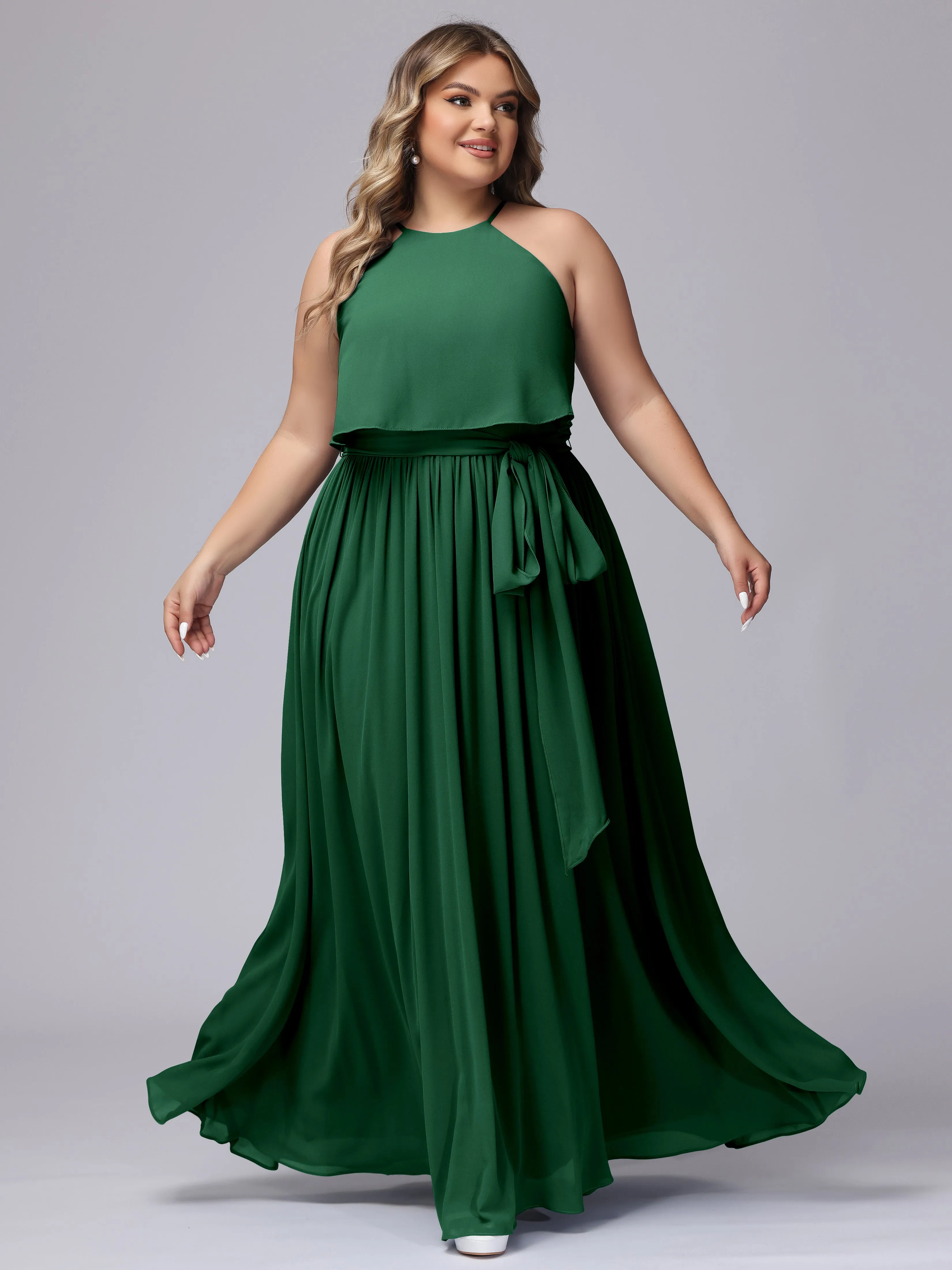 Halter Sleeveless Chiffon Plus Size Bridesmaid Dress