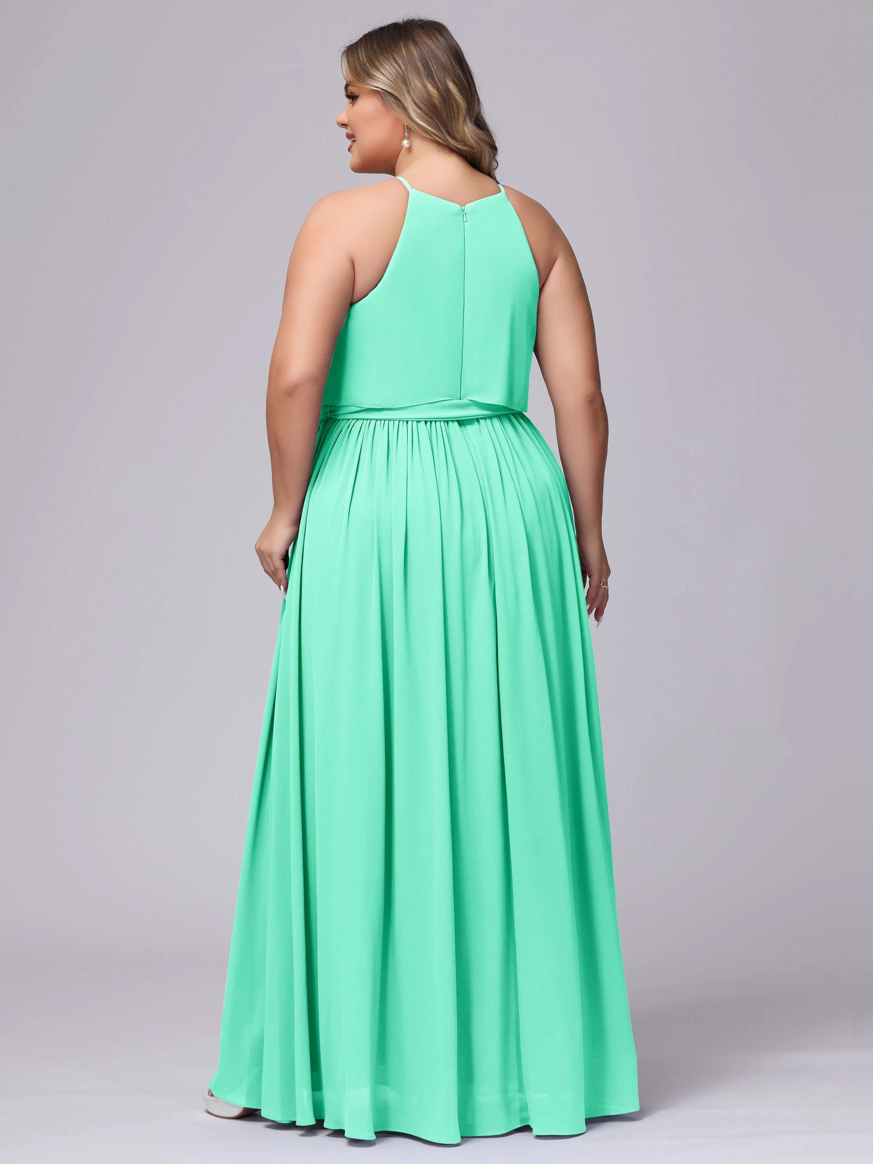 Halter Sleeveless Chiffon Plus Size Bridesmaid Dress