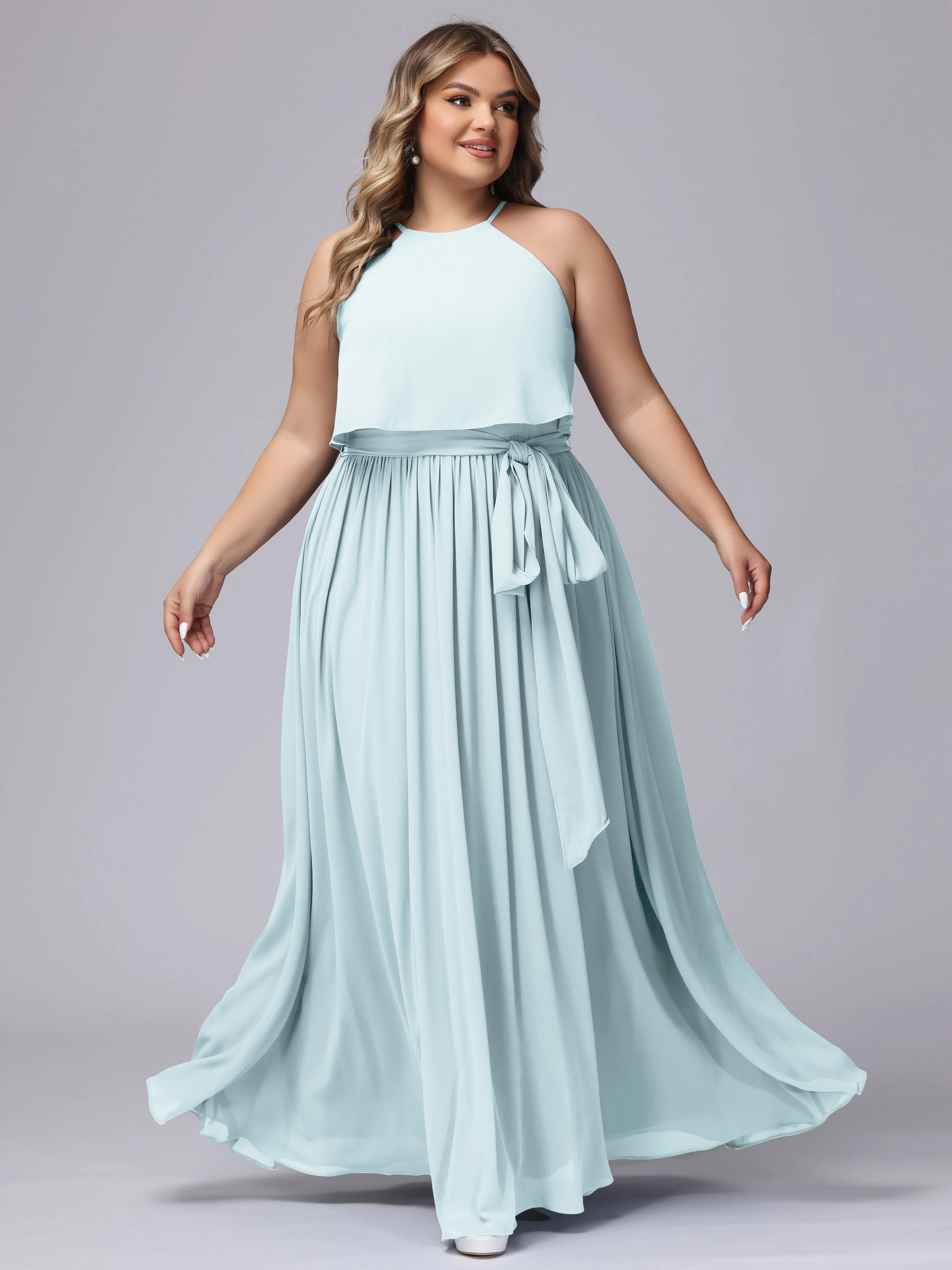 Halter Sleeveless Chiffon Plus Size Bridesmaid Dress