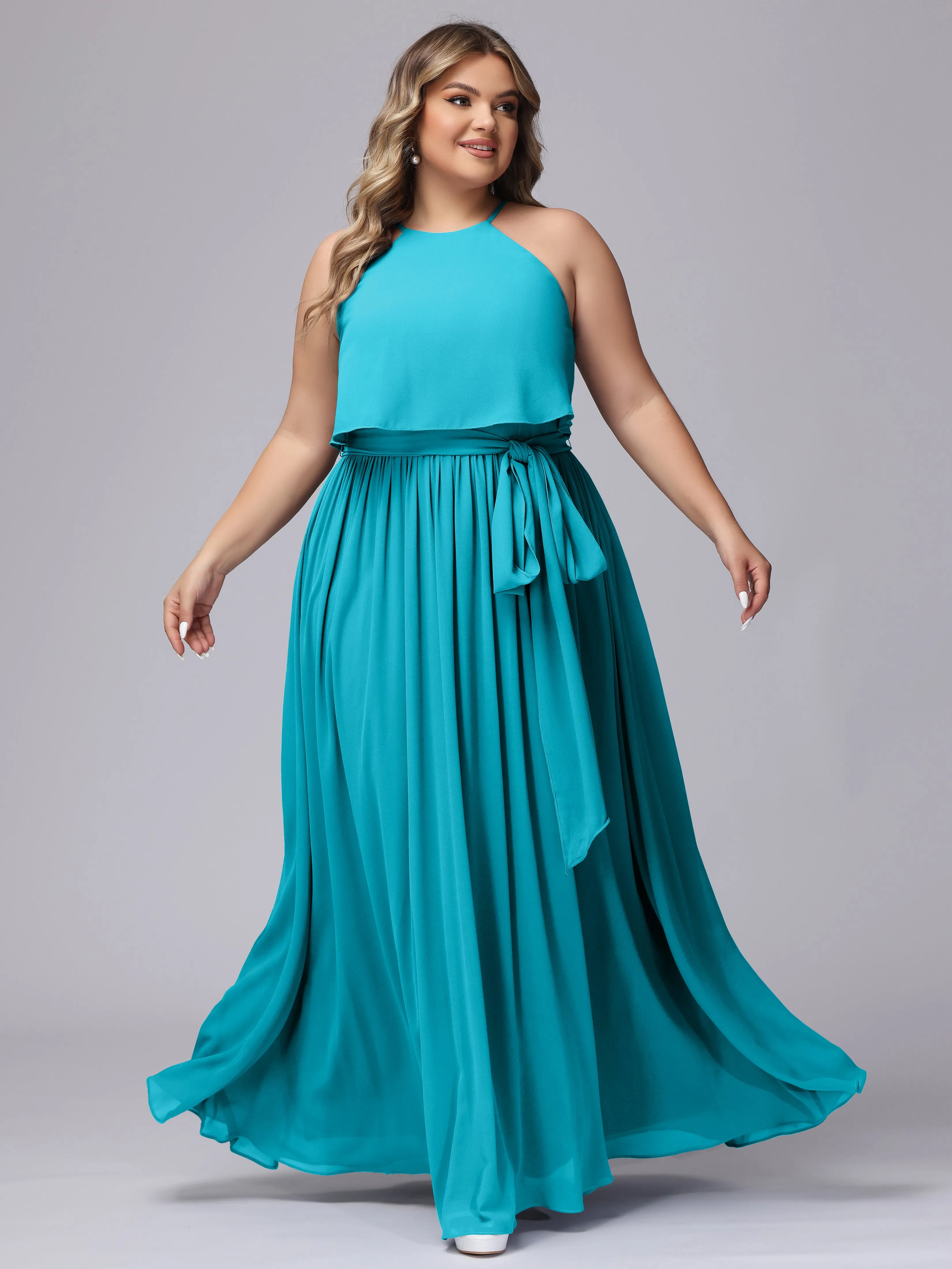 Halter Sleeveless Chiffon Plus Size Bridesmaid Dress