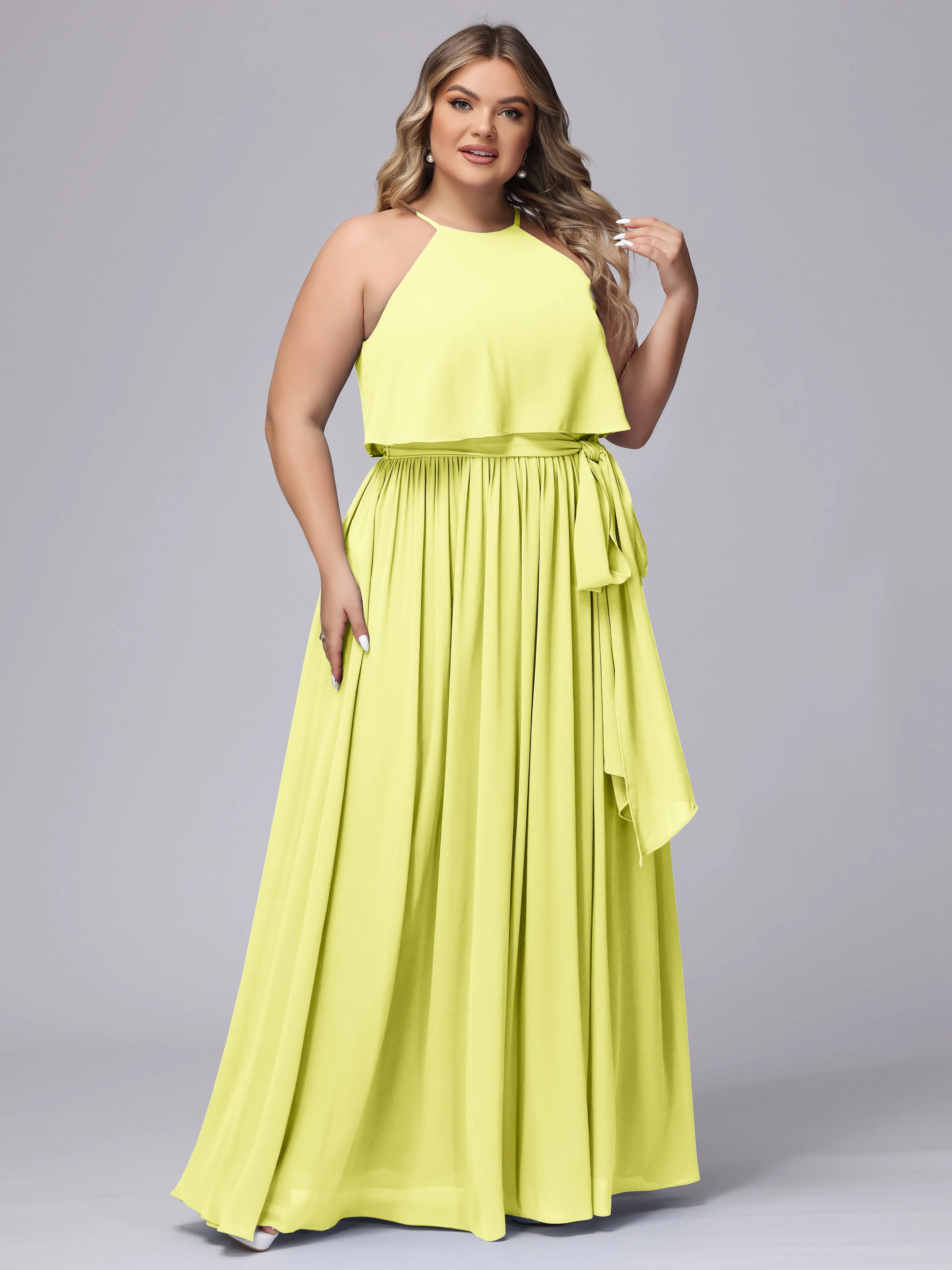 Halter Sleeveless Chiffon Plus Size Bridesmaid Dress
