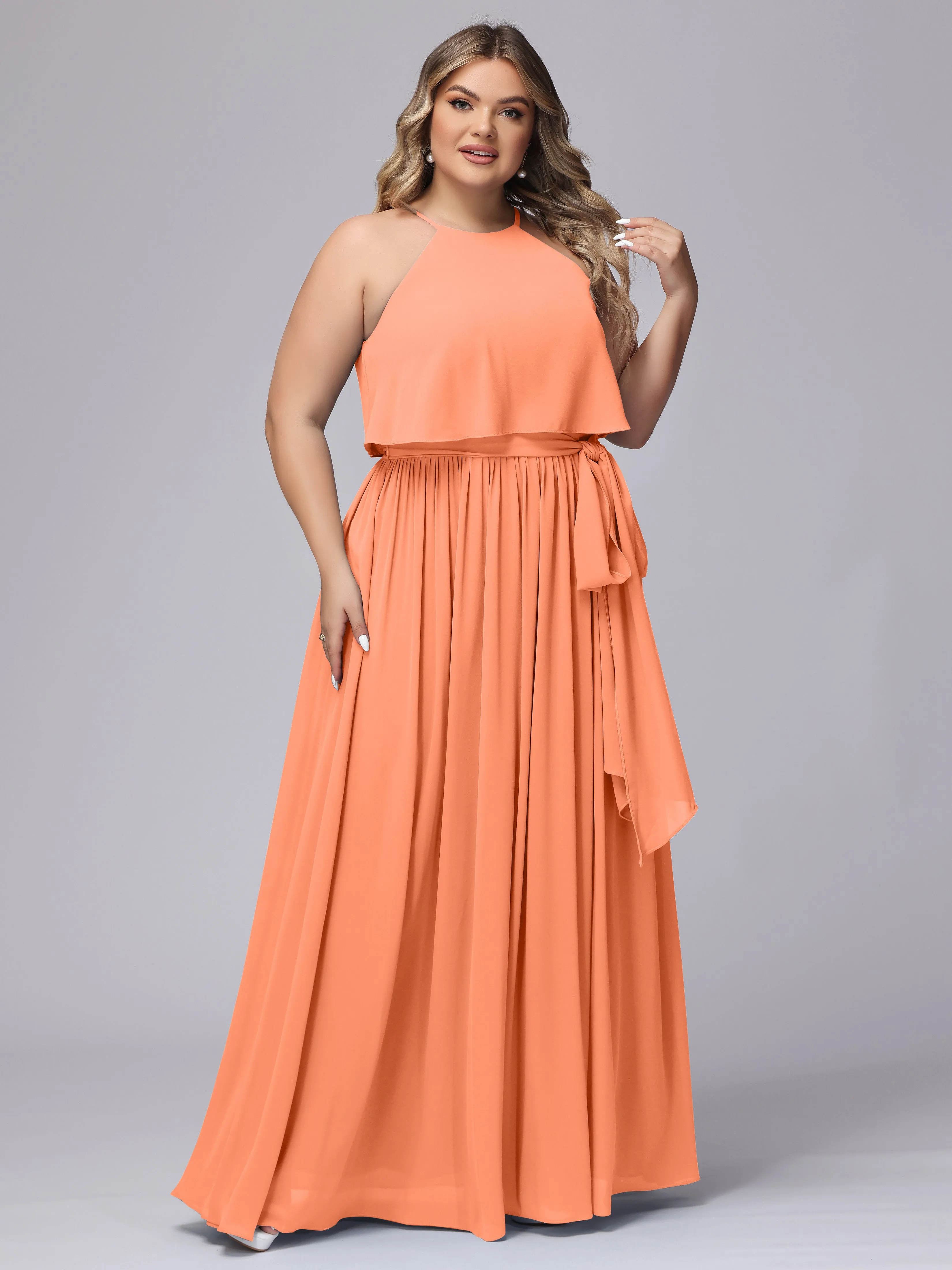 Halter Sleeveless Chiffon Plus Size Bridesmaid Dress