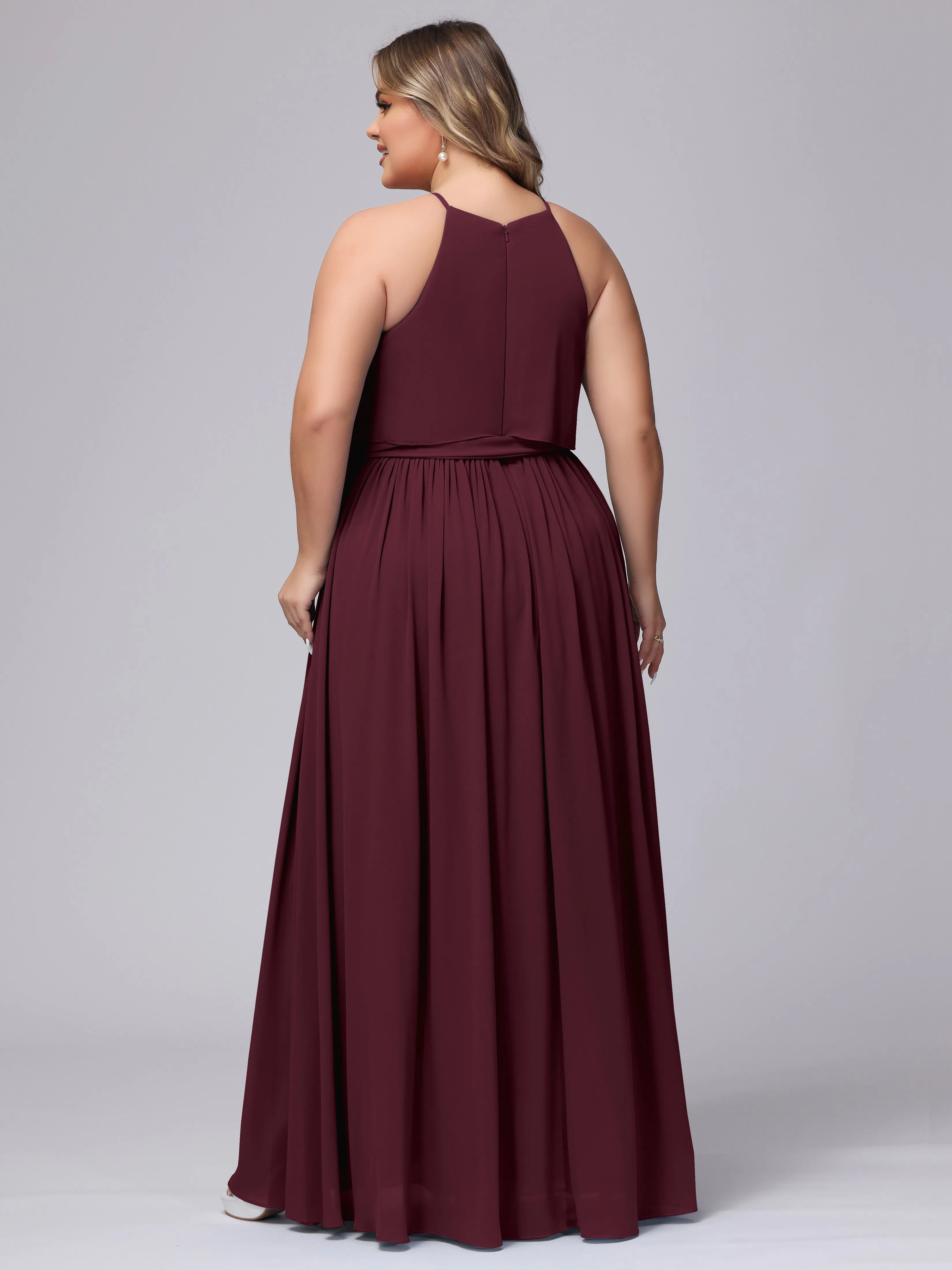 Halter Sleeveless Chiffon Plus Size Bridesmaid Dress