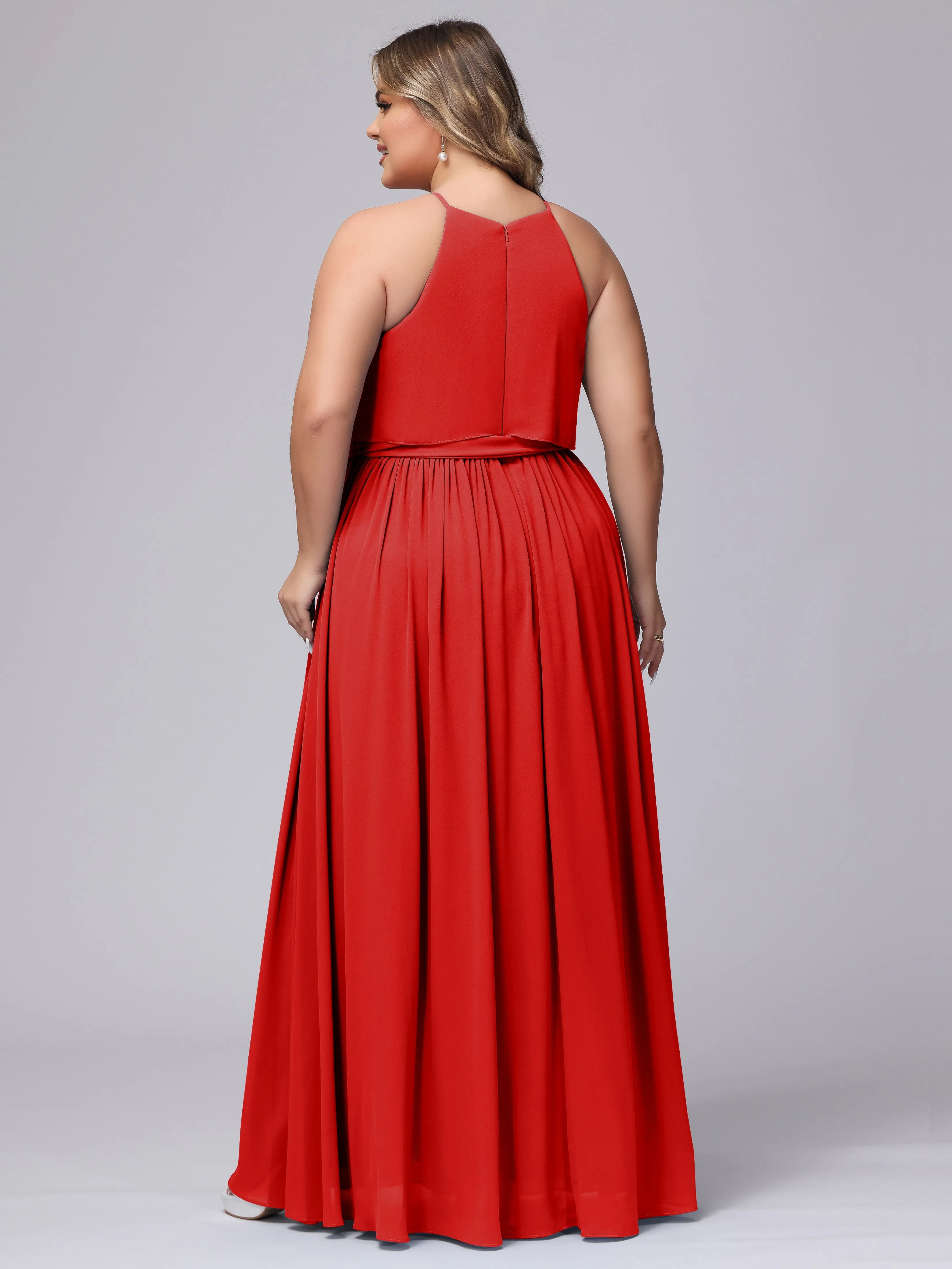 Halter Sleeveless Chiffon Plus Size Bridesmaid Dress