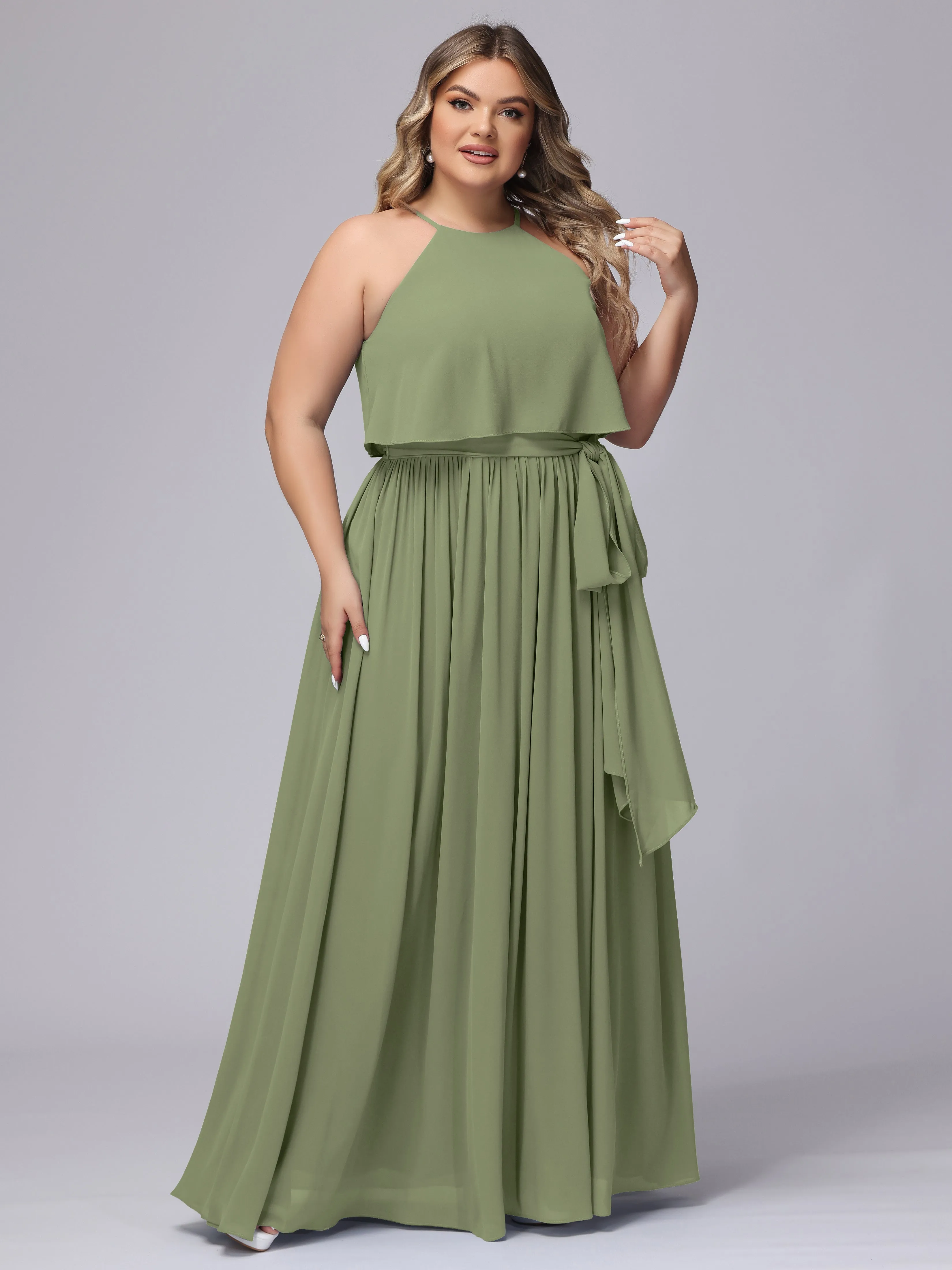 Halter Sleeveless Chiffon Plus Size Bridesmaid Dress