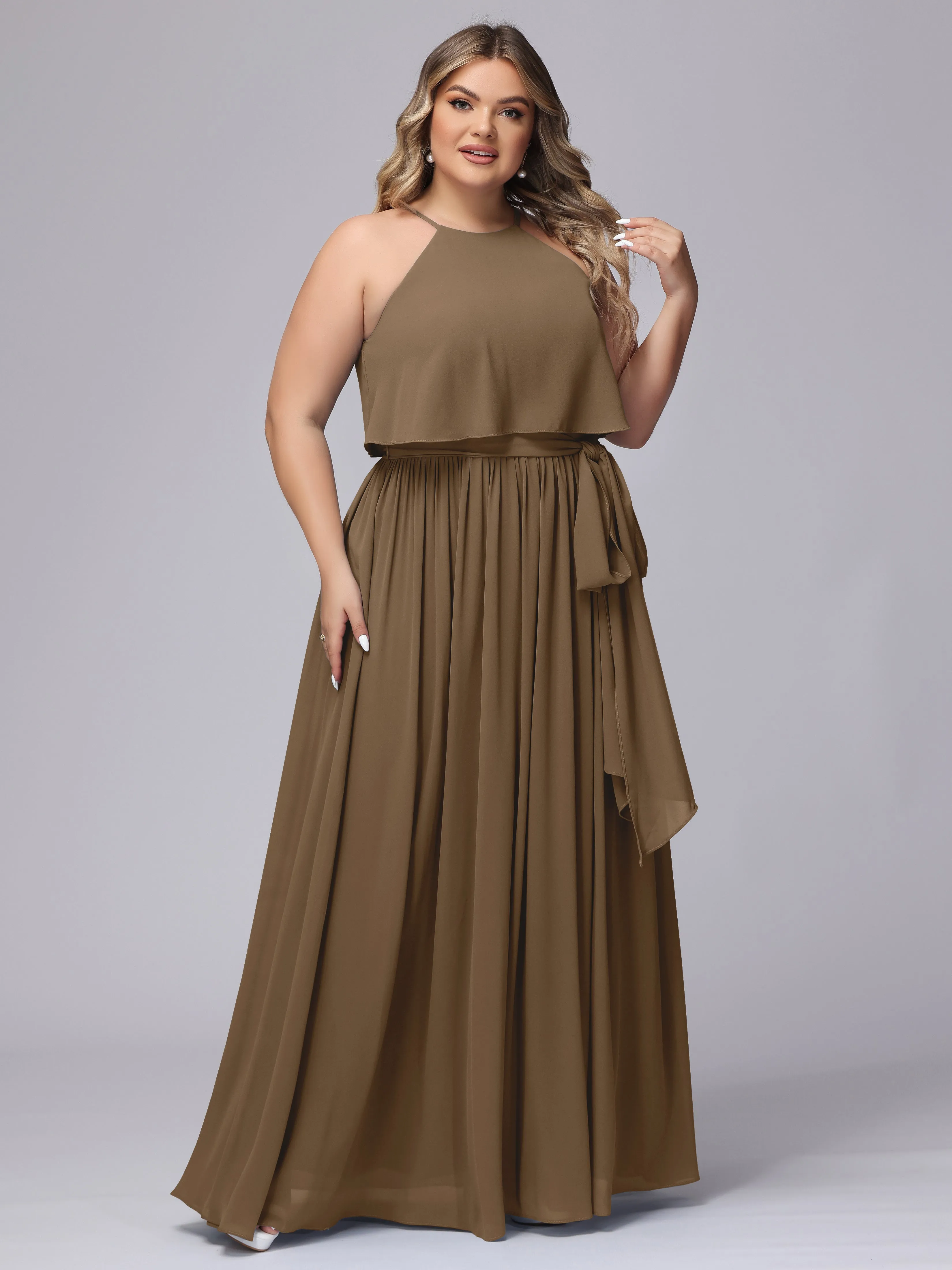 Halter Sleeveless Chiffon Plus Size Bridesmaid Dress