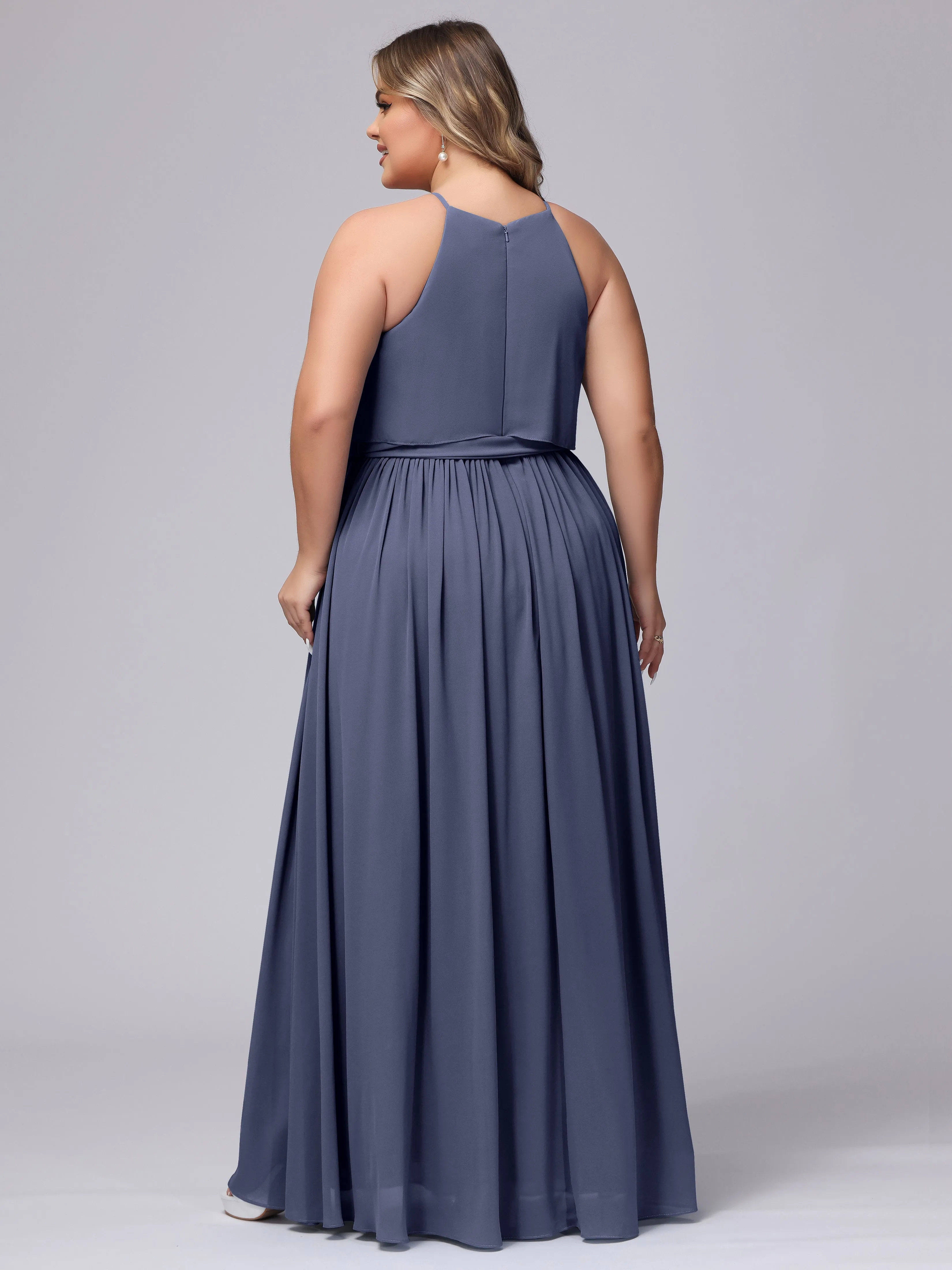 Halter Sleeveless Chiffon Plus Size Bridesmaid Dress