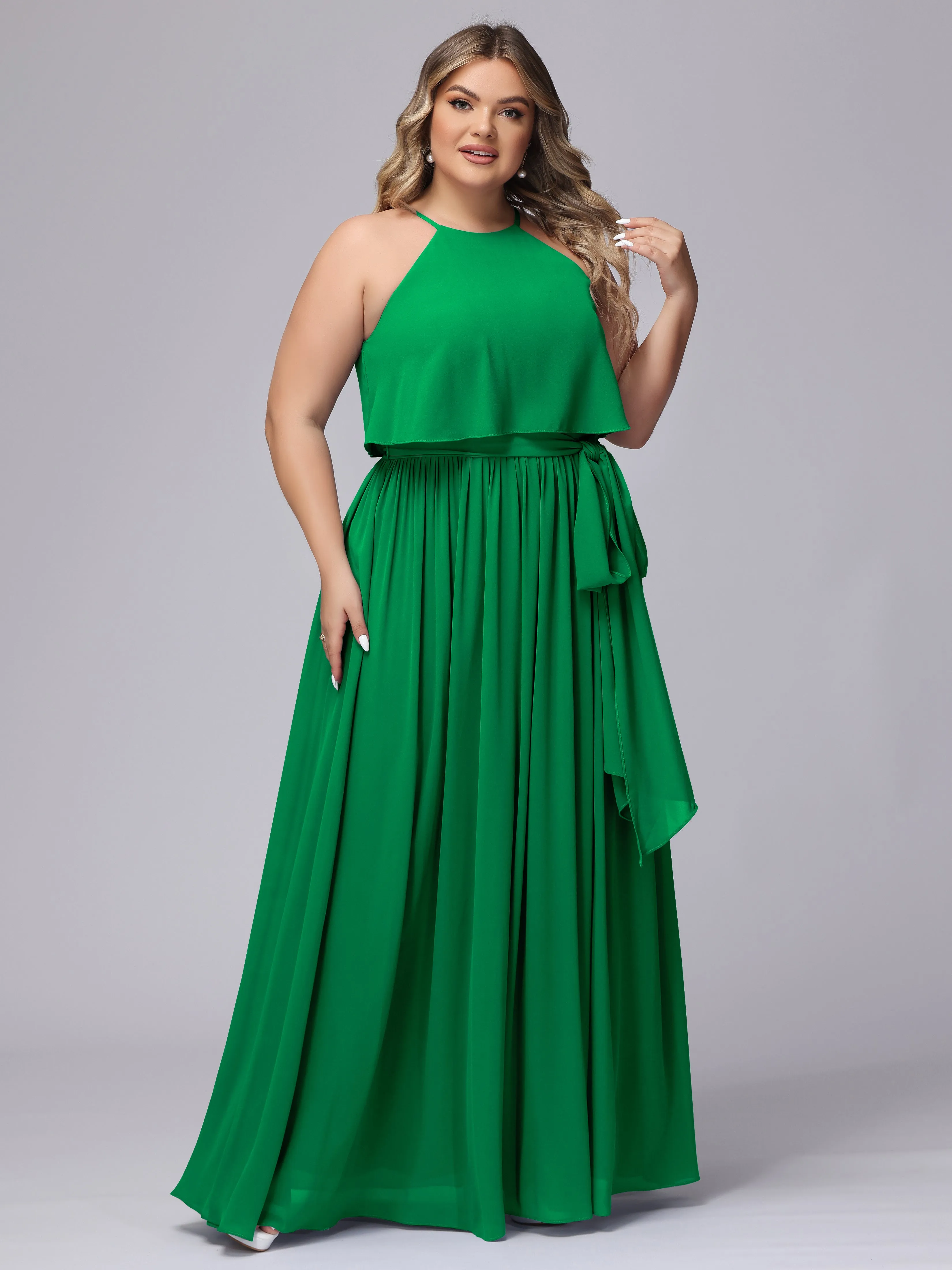 Halter Sleeveless Chiffon Plus Size Bridesmaid Dress