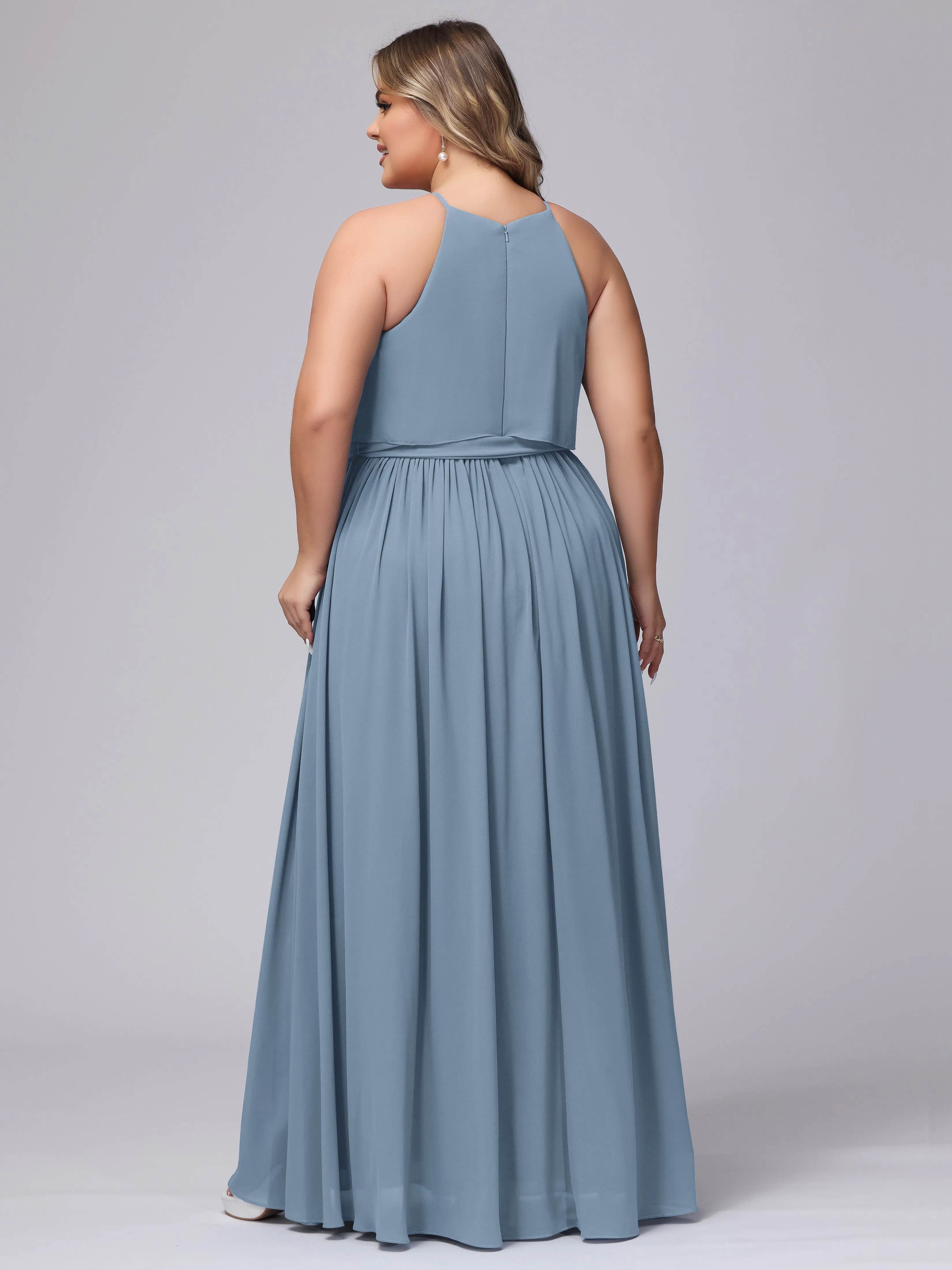 Halter Sleeveless Chiffon Plus Size Bridesmaid Dress