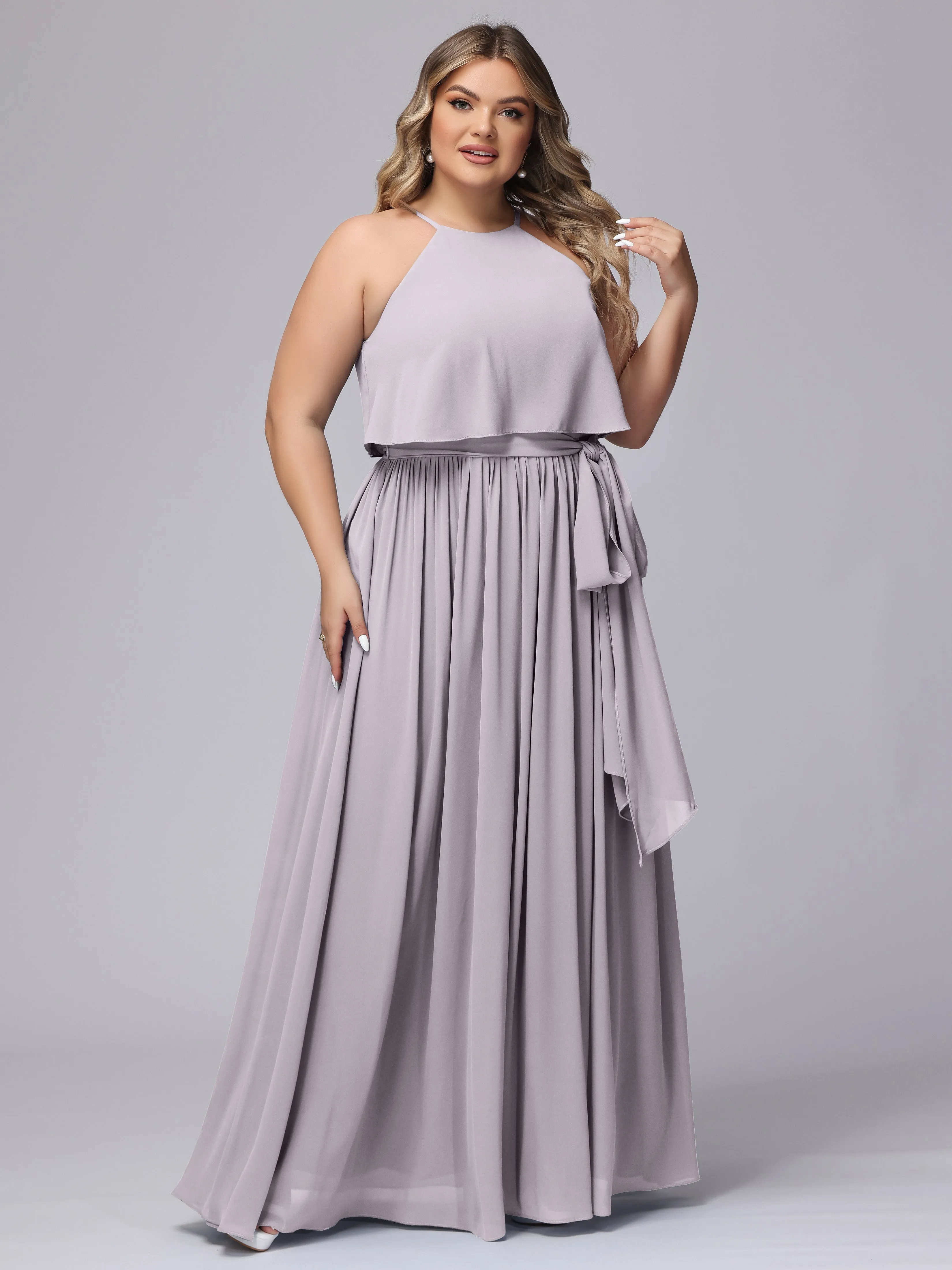 Halter Sleeveless Chiffon Plus Size Bridesmaid Dress