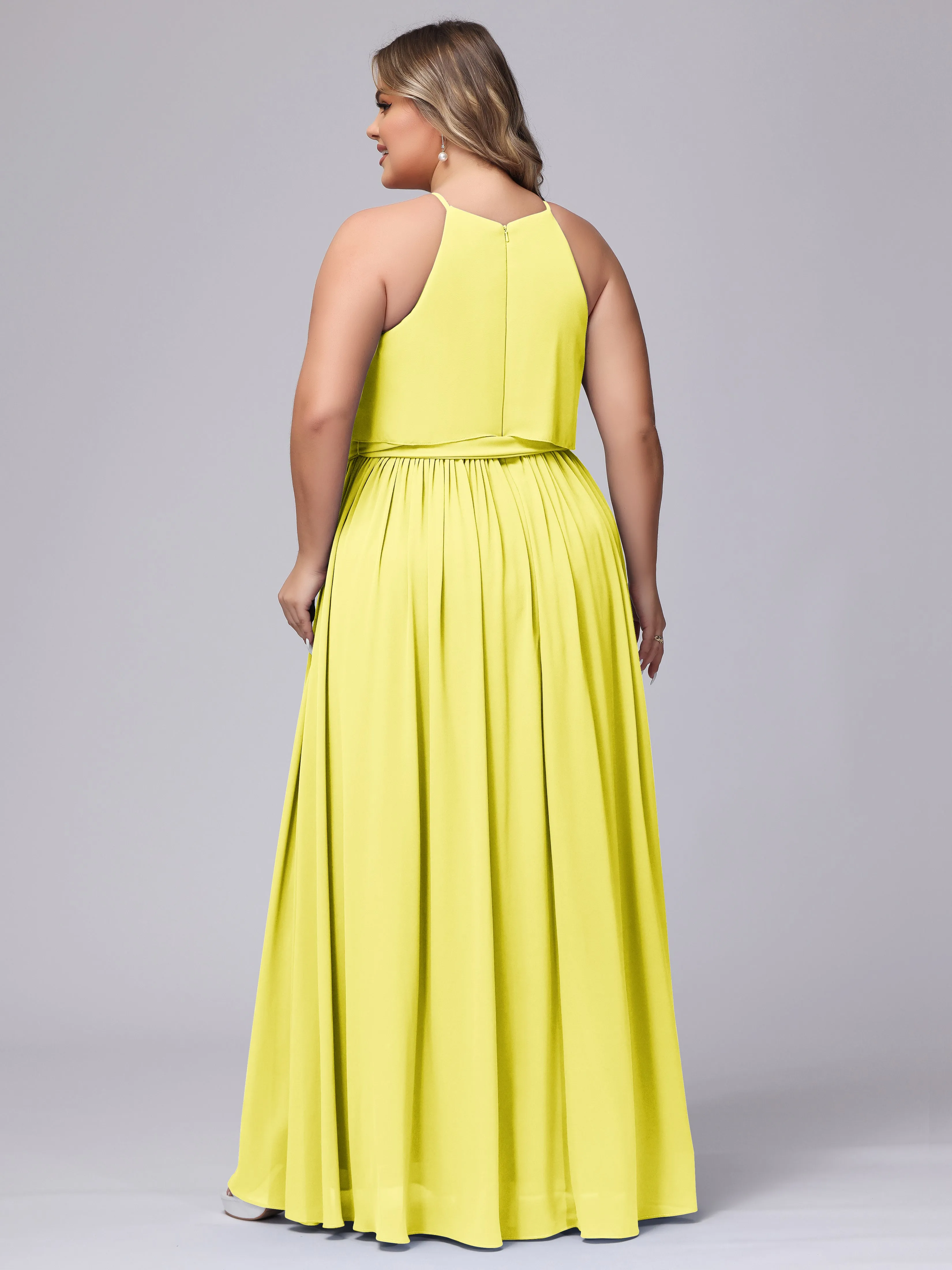 Halter Sleeveless Chiffon Plus Size Bridesmaid Dress