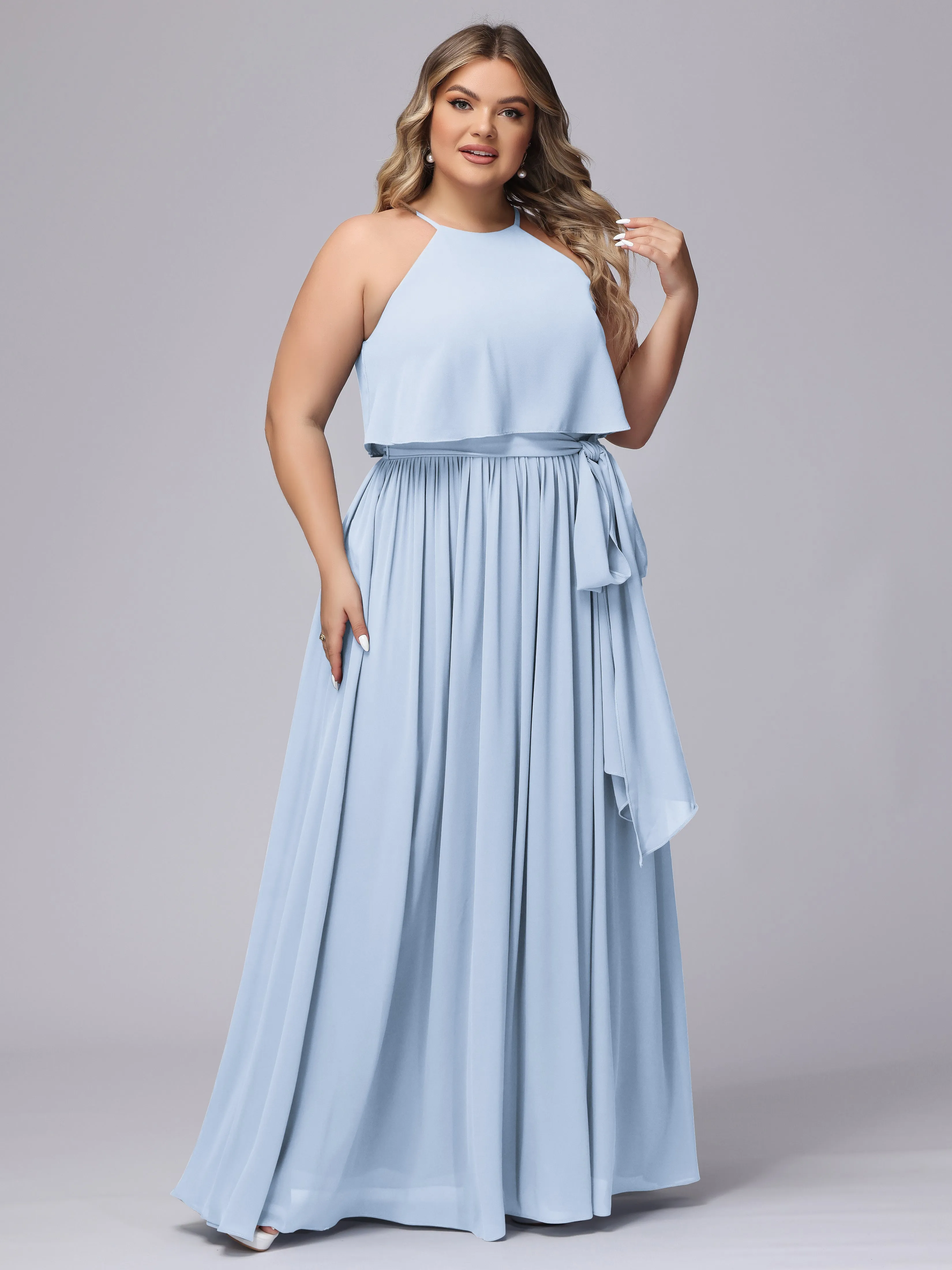 Halter Sleeveless Chiffon Plus Size Bridesmaid Dress