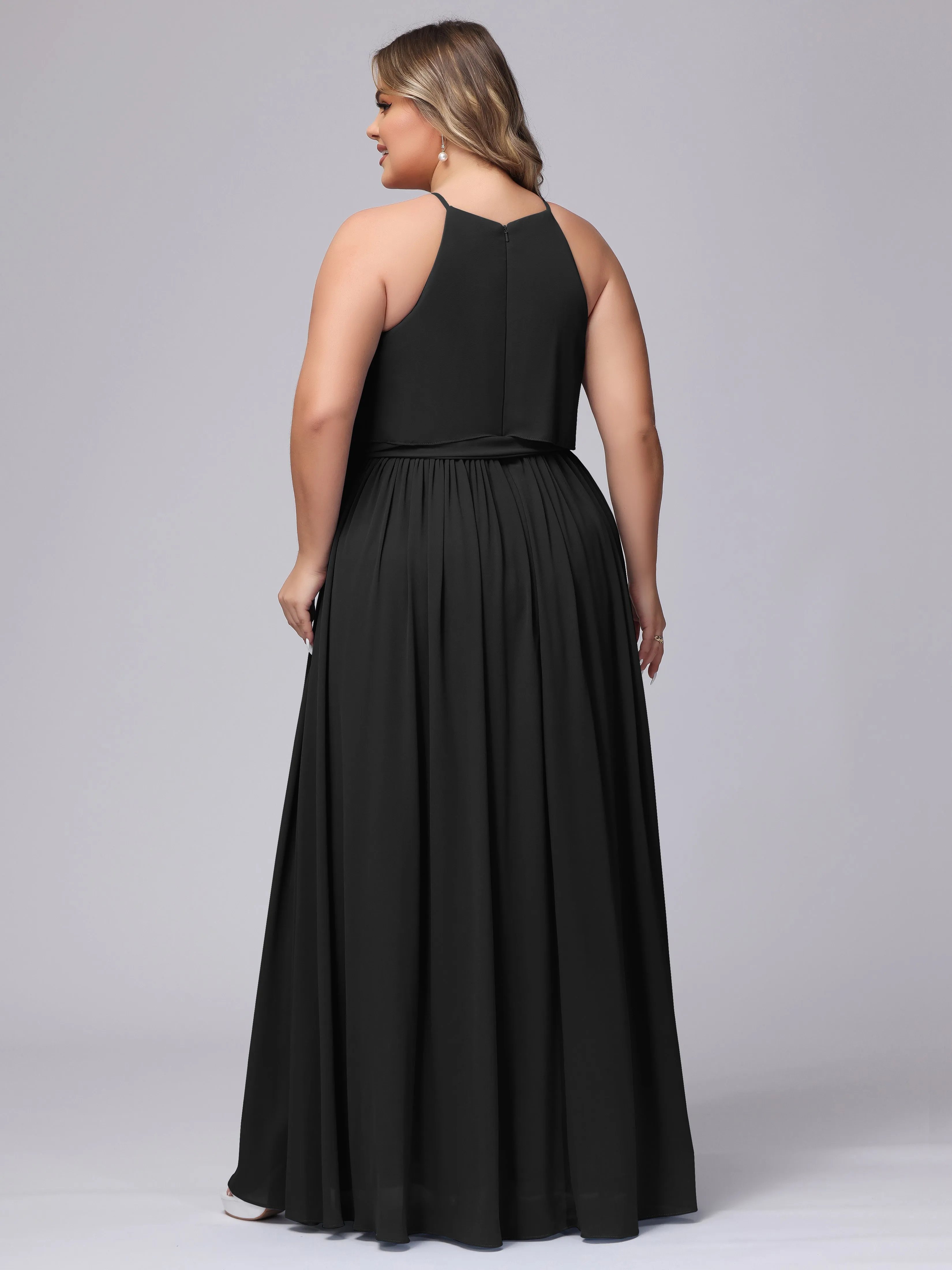 Halter Sleeveless Chiffon Plus Size Bridesmaid Dress
