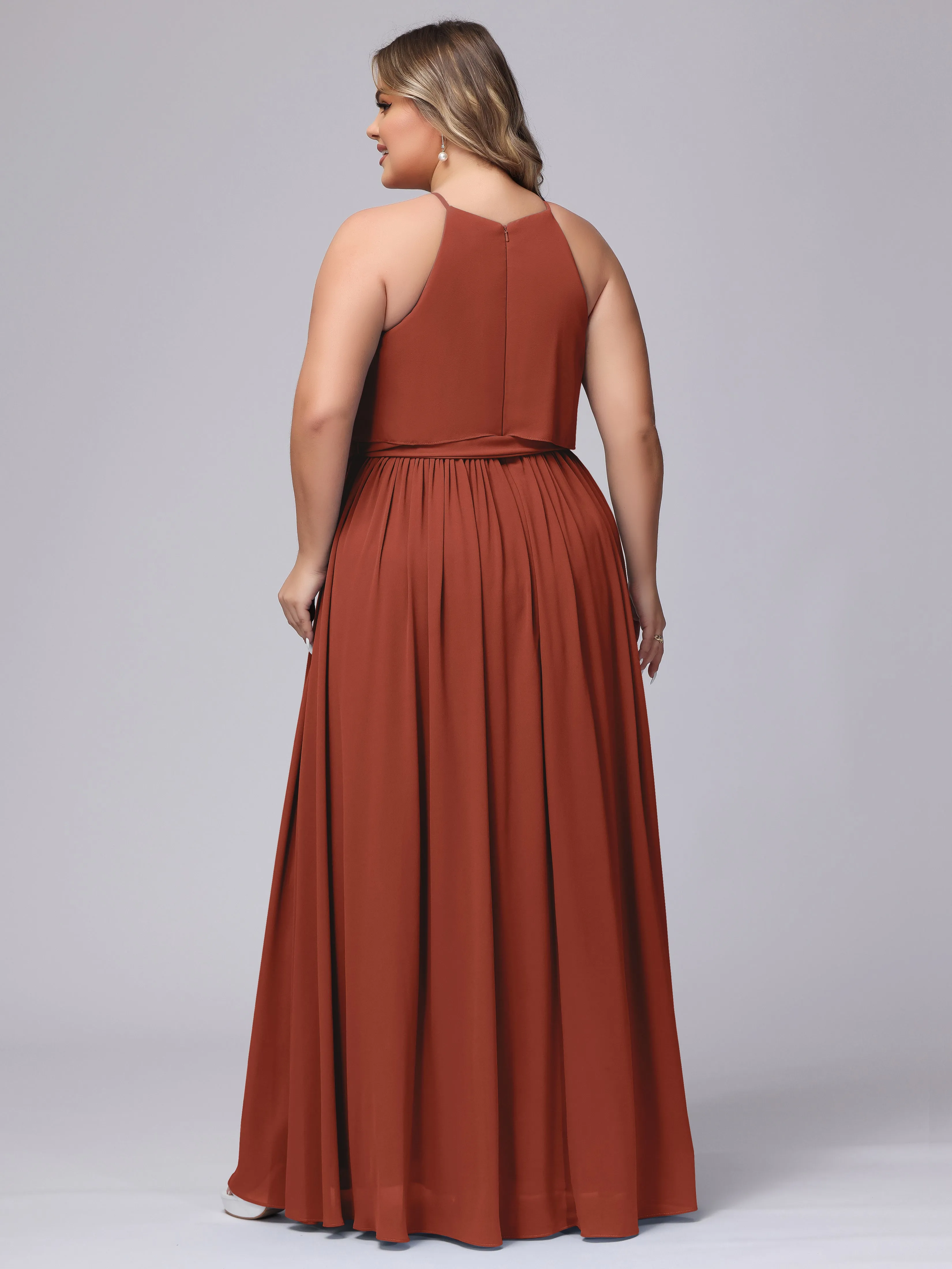 Halter Sleeveless Chiffon Plus Size Bridesmaid Dress