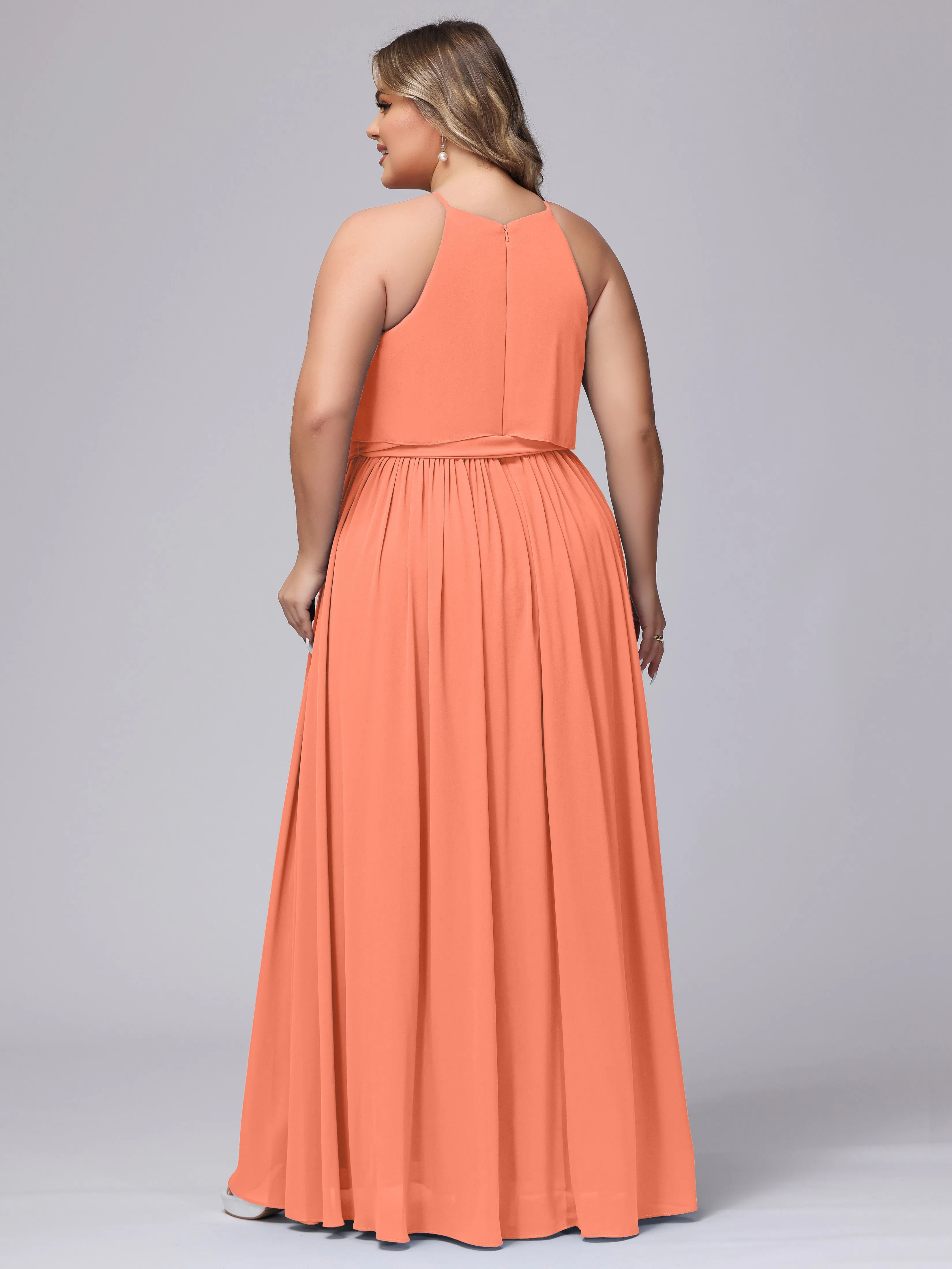 Halter Sleeveless Chiffon Plus Size Bridesmaid Dress