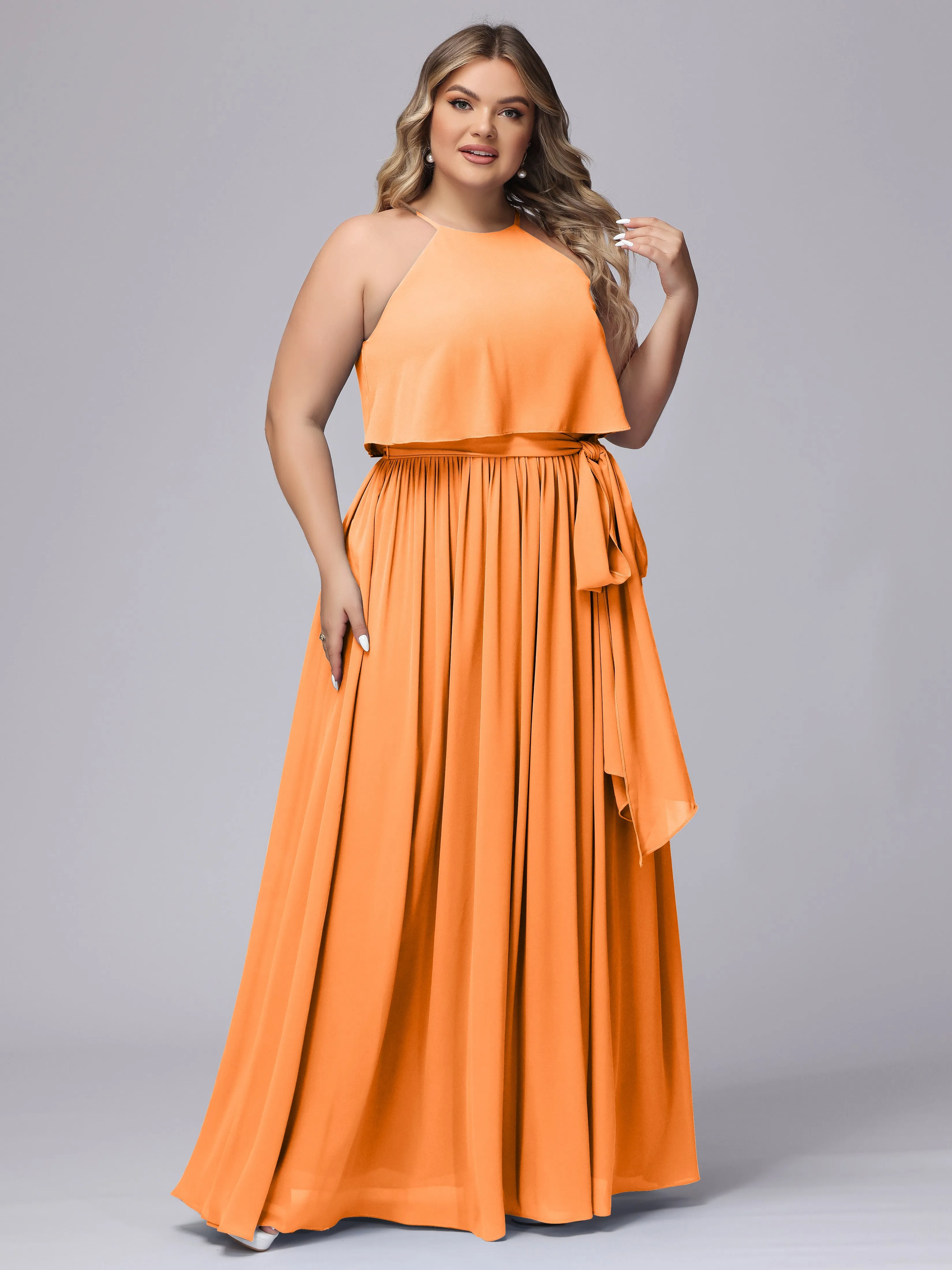 Halter Sleeveless Chiffon Plus Size Bridesmaid Dress