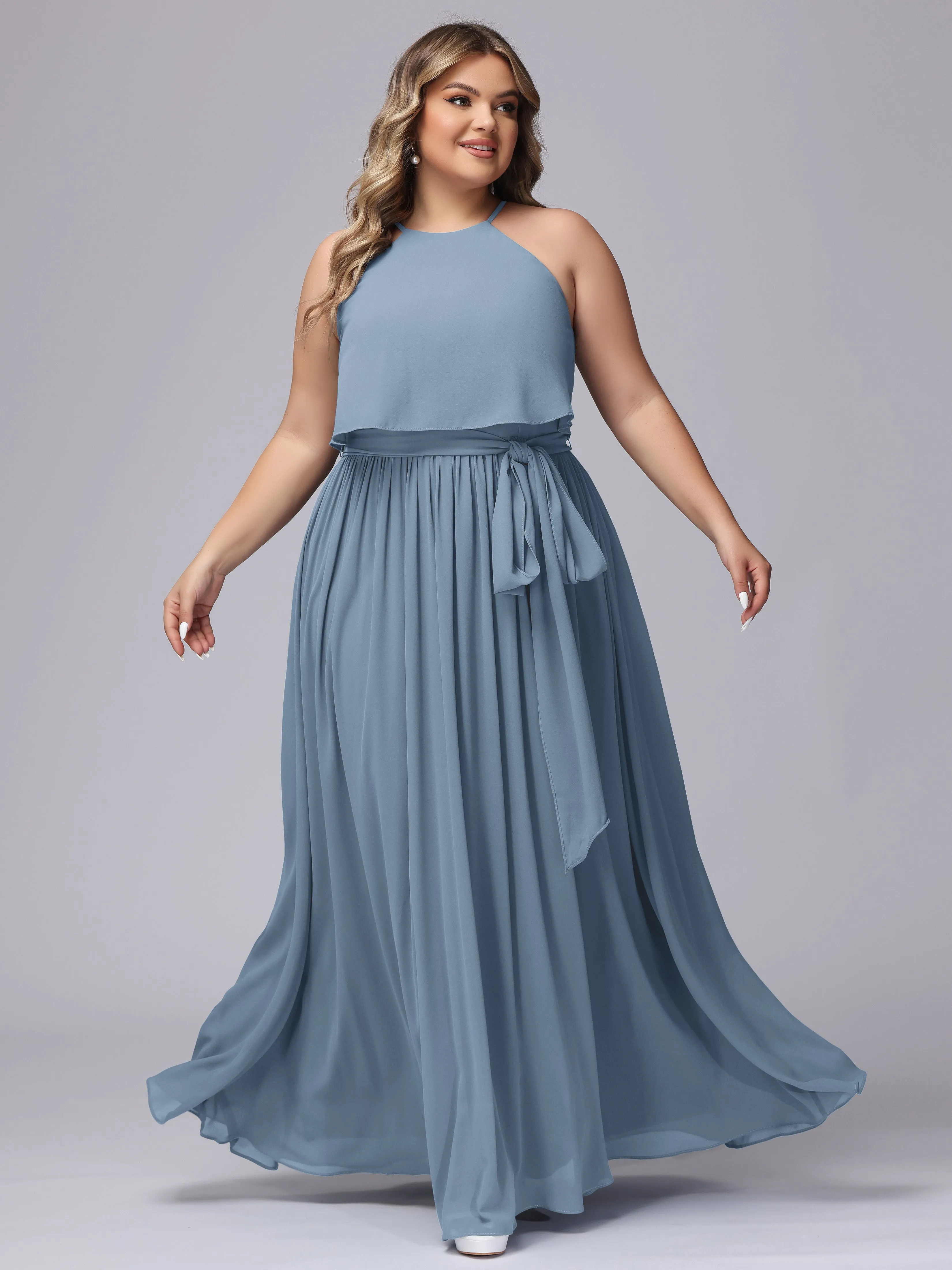 Halter Sleeveless Chiffon Plus Size Bridesmaid Dress