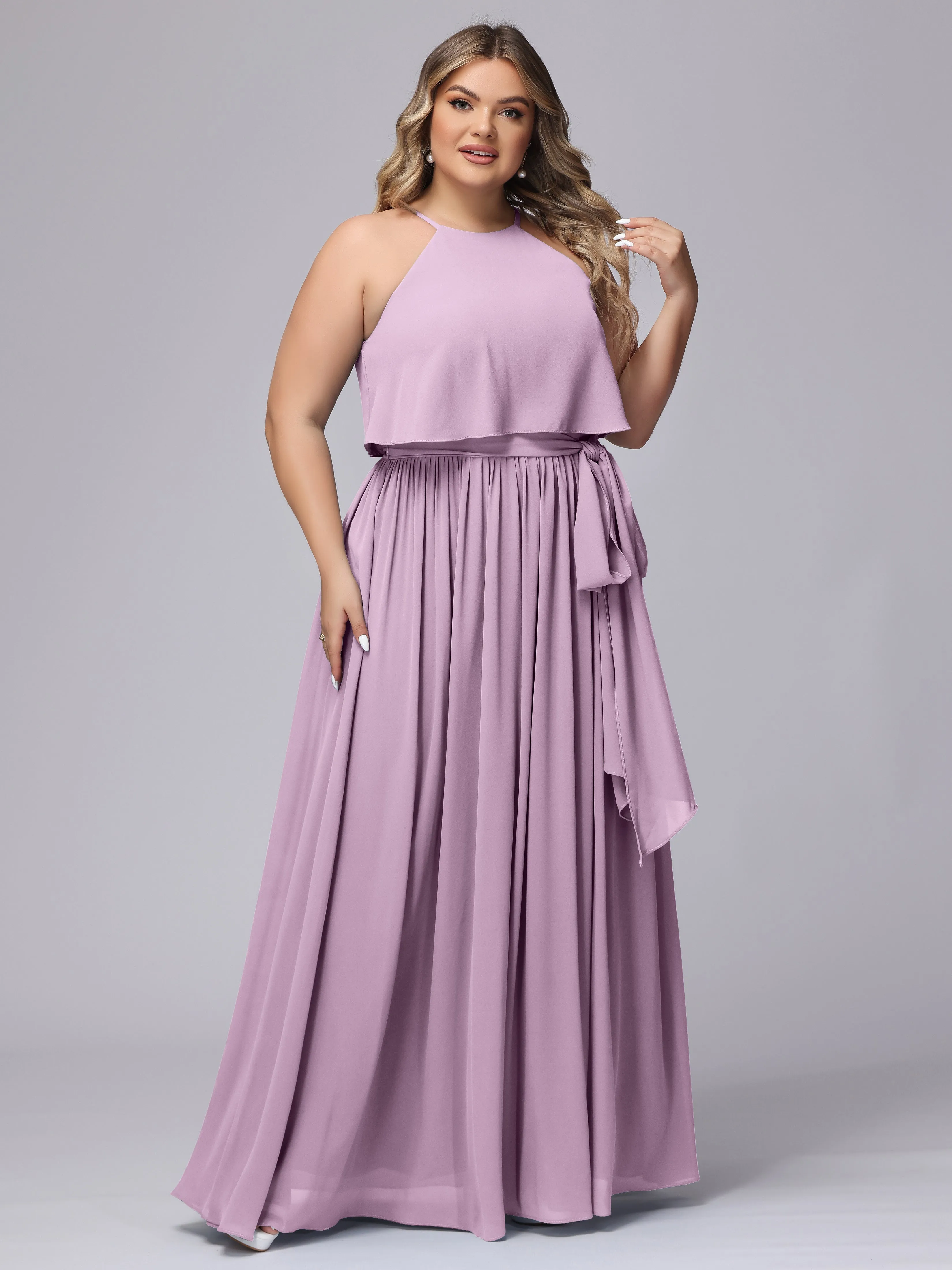 Halter Sleeveless Chiffon Plus Size Bridesmaid Dress