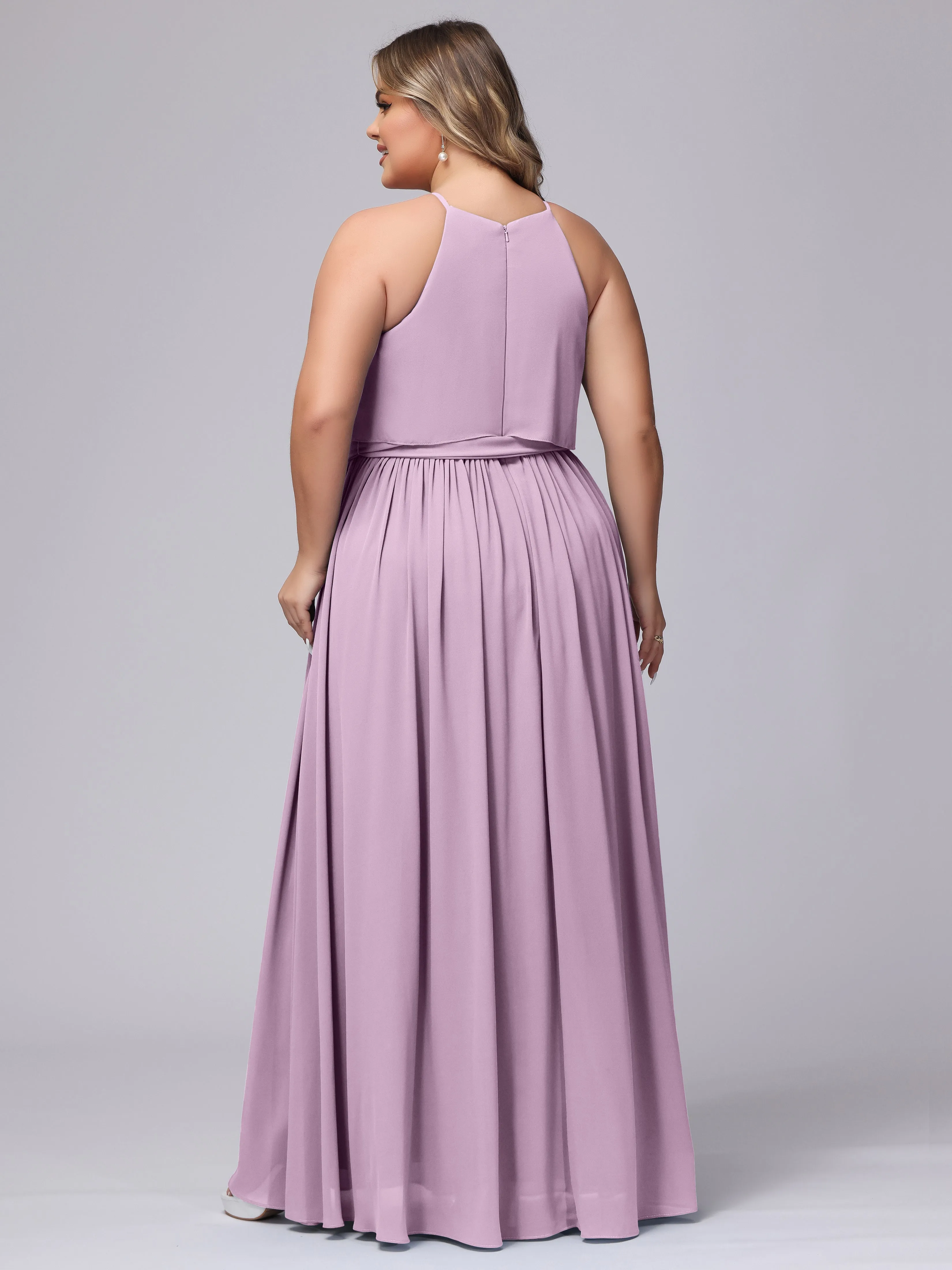 Halter Sleeveless Chiffon Plus Size Bridesmaid Dress