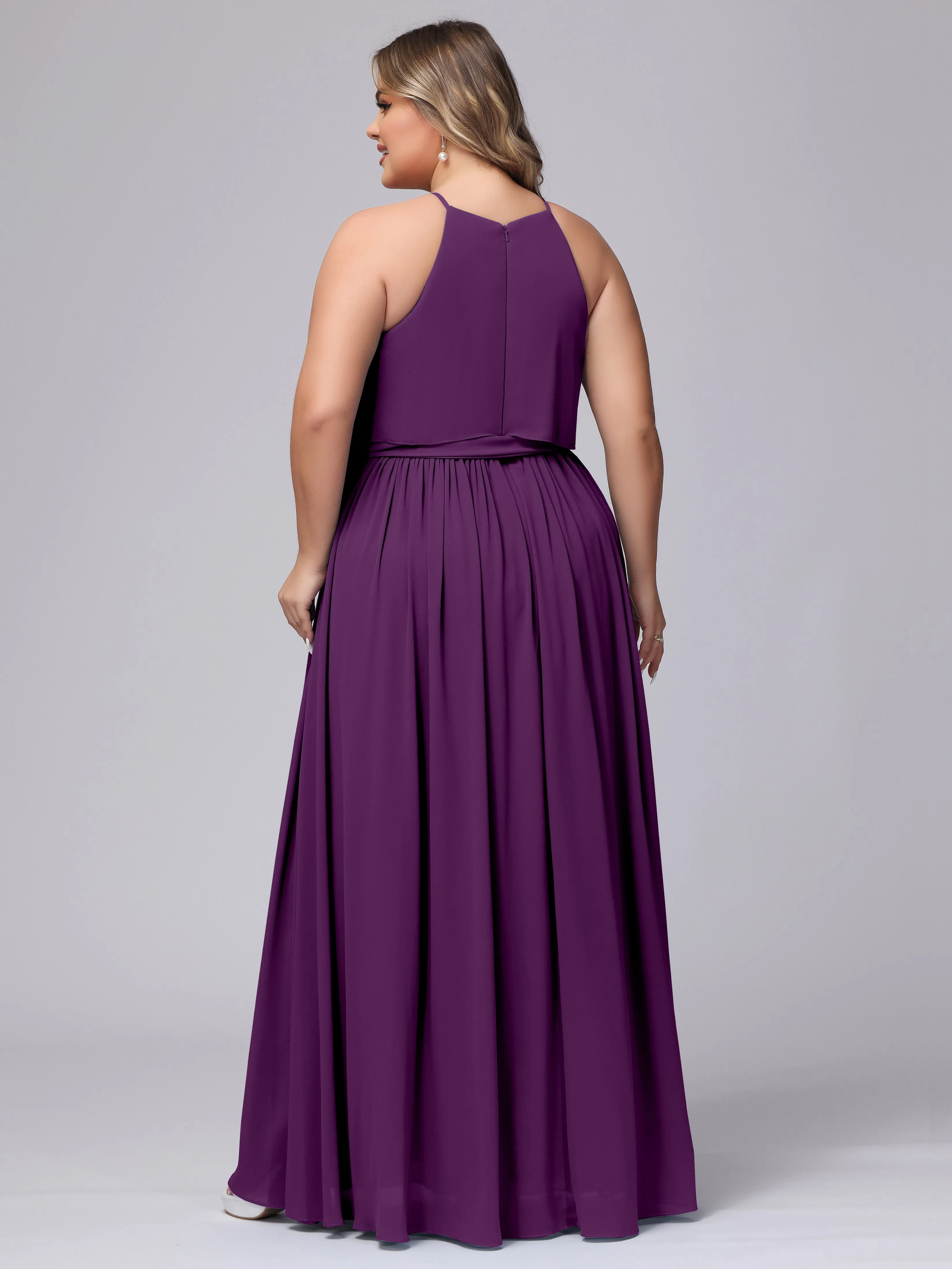 Halter Sleeveless Chiffon Plus Size Bridesmaid Dress