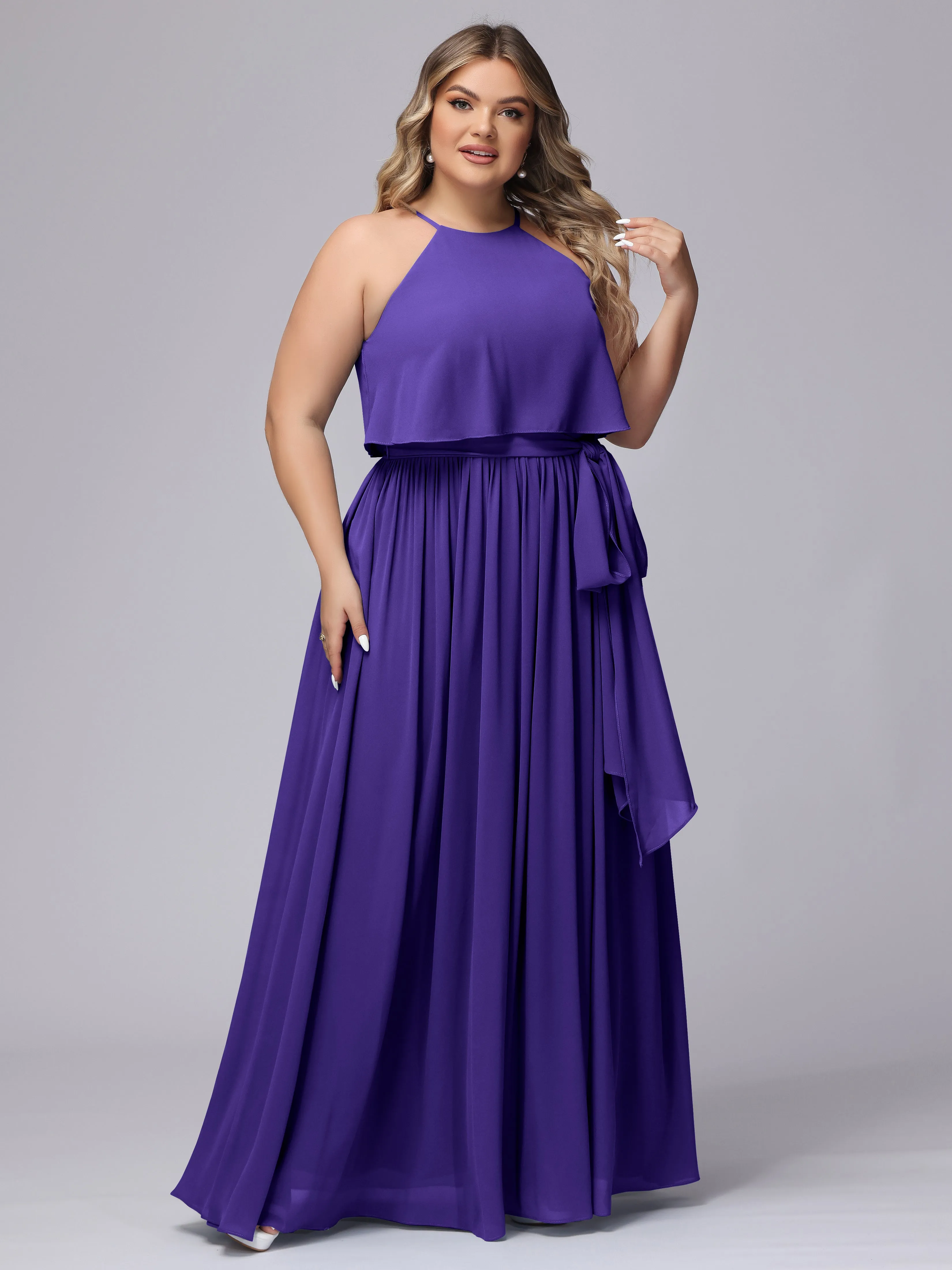 Halter Sleeveless Chiffon Plus Size Bridesmaid Dress