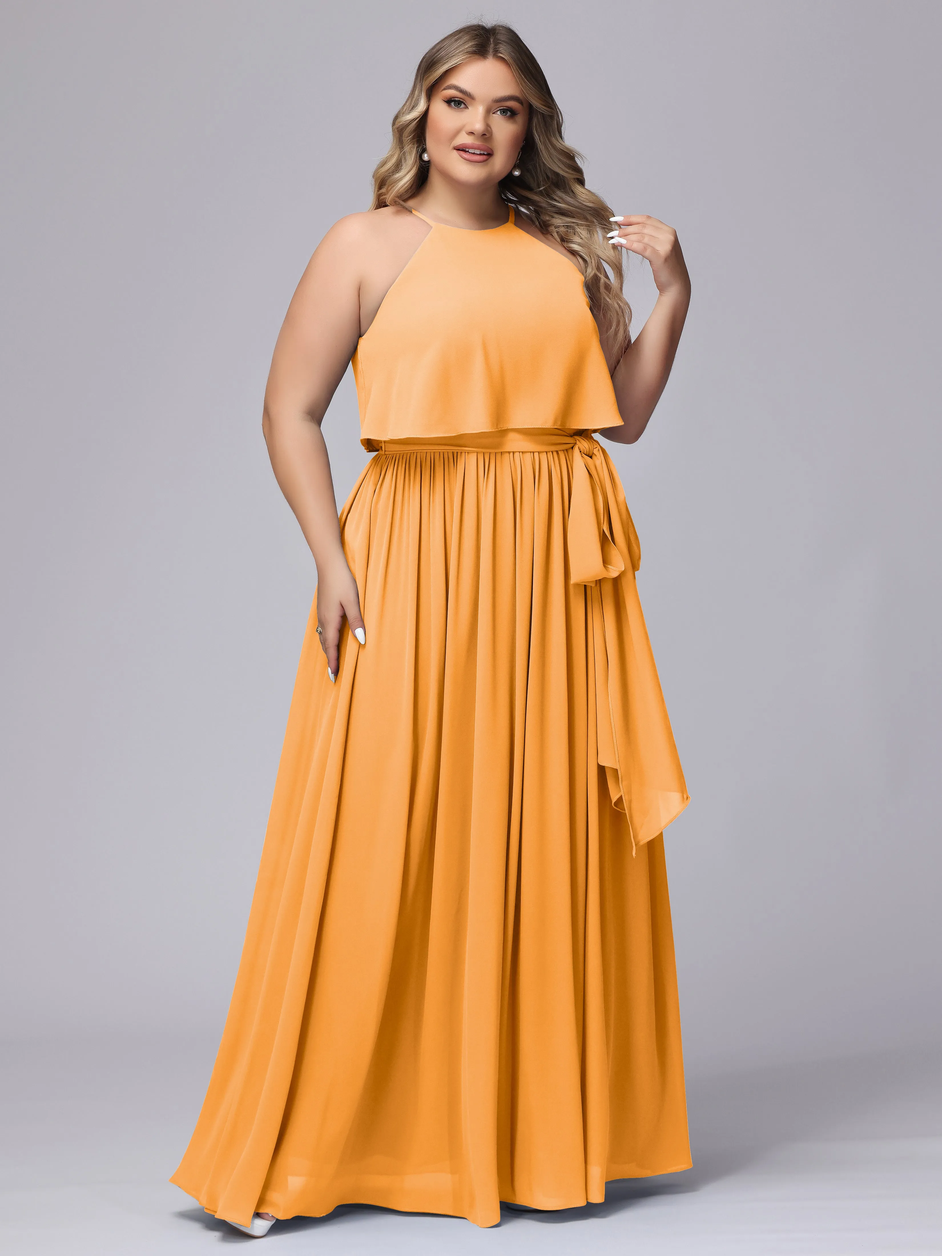 Halter Sleeveless Chiffon Plus Size Bridesmaid Dress