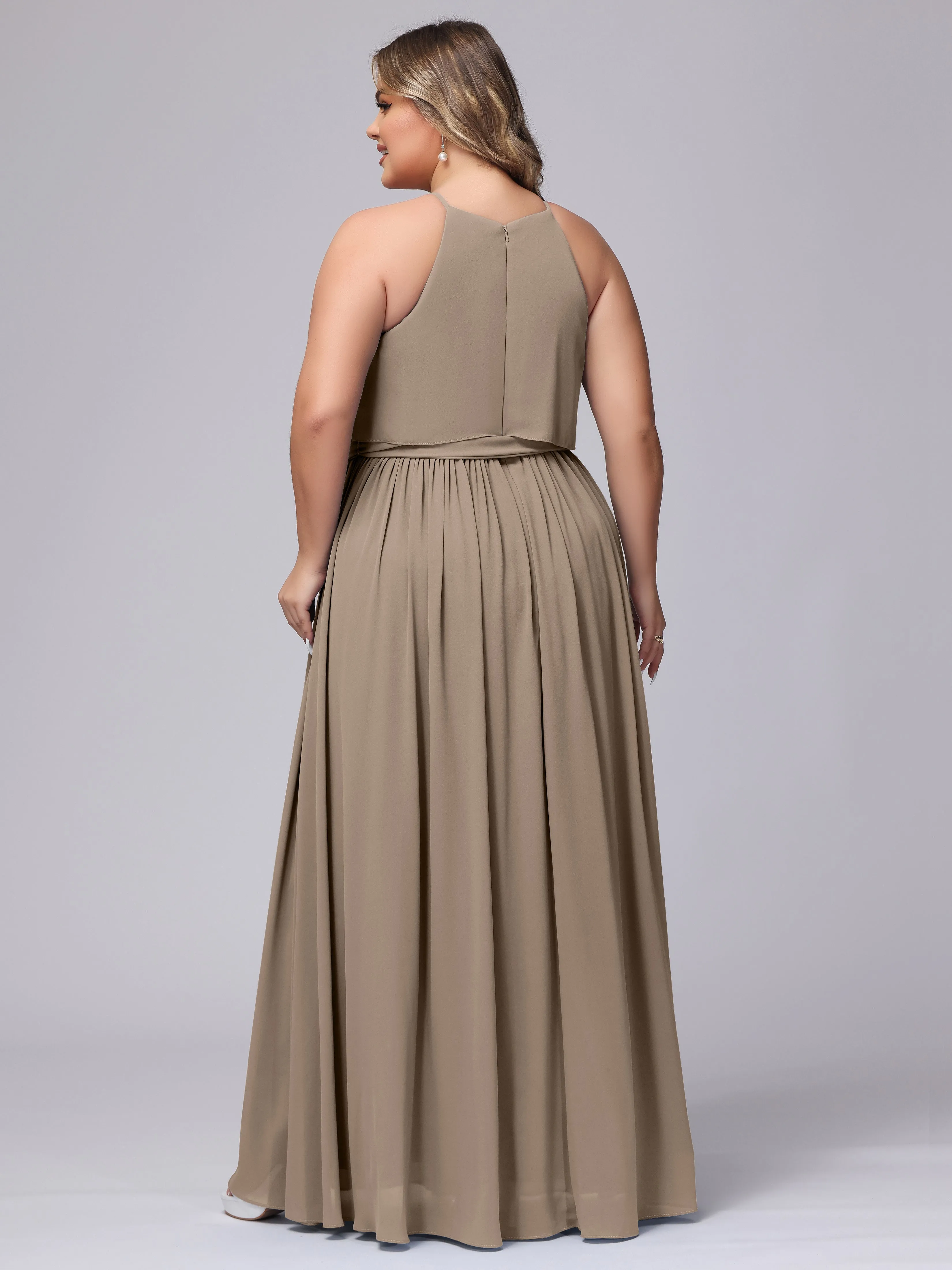 Halter Sleeveless Chiffon Plus Size Bridesmaid Dress