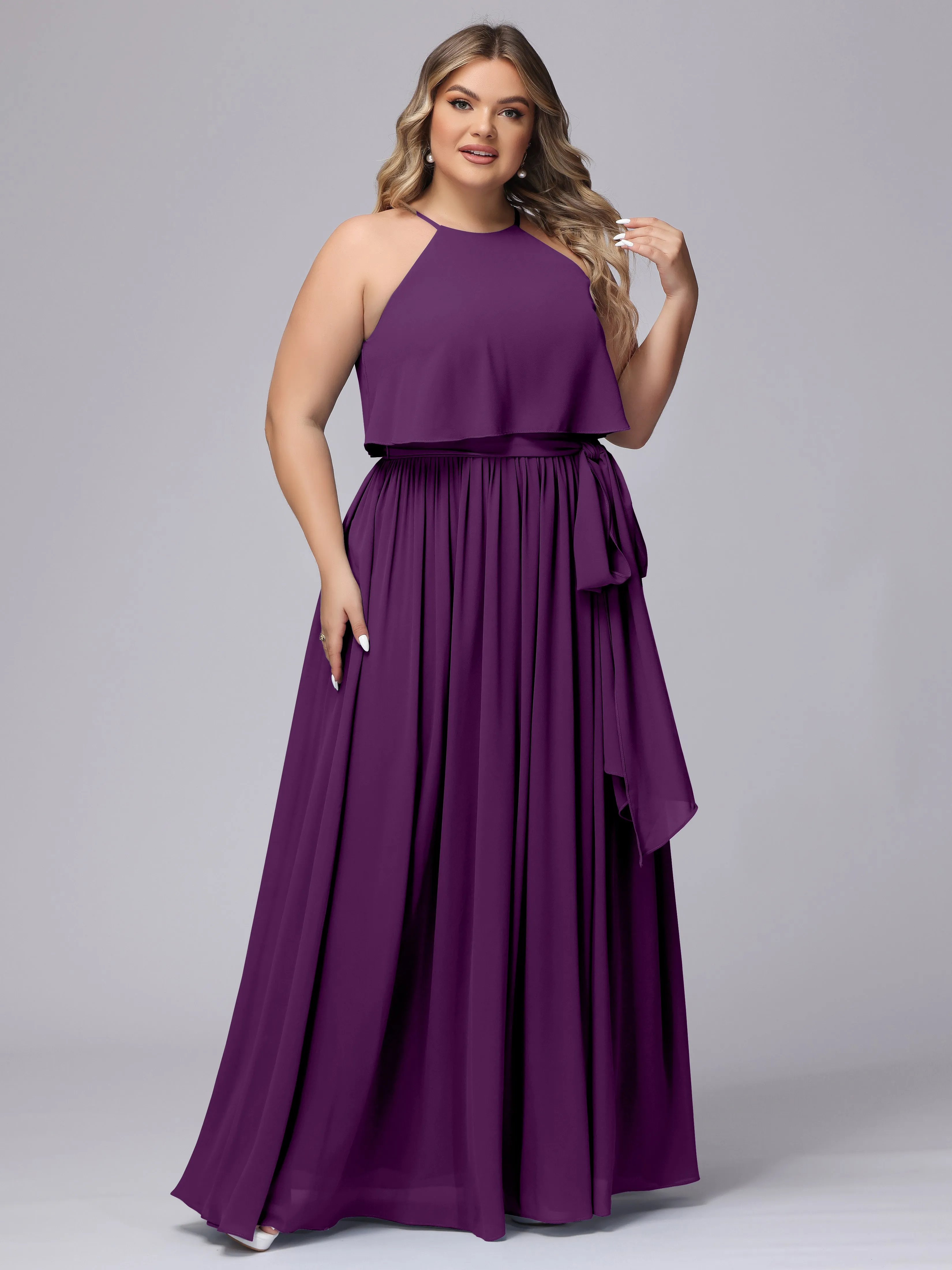 Halter Sleeveless Chiffon Plus Size Bridesmaid Dress