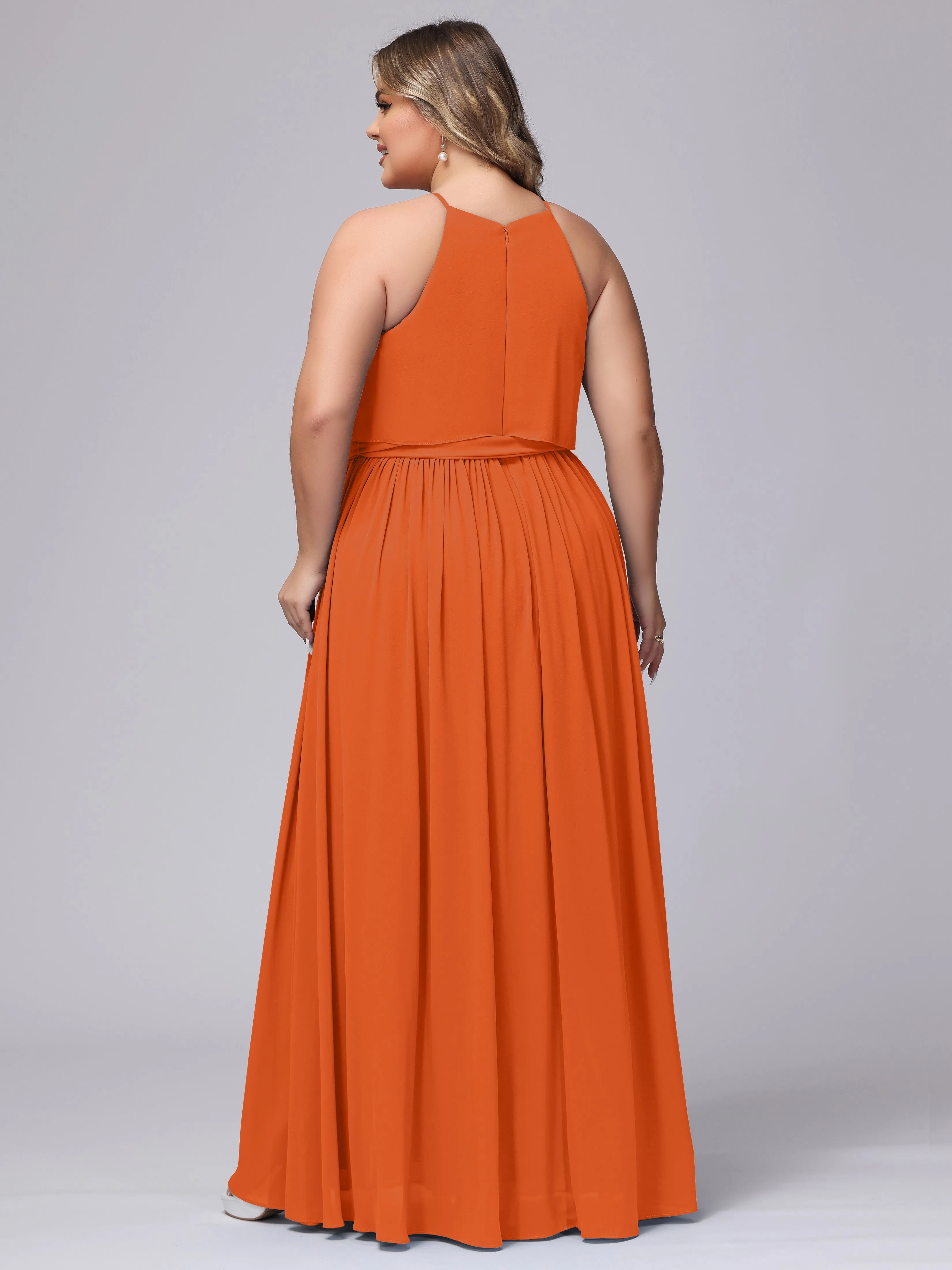 Halter Sleeveless Chiffon Plus Size Bridesmaid Dress