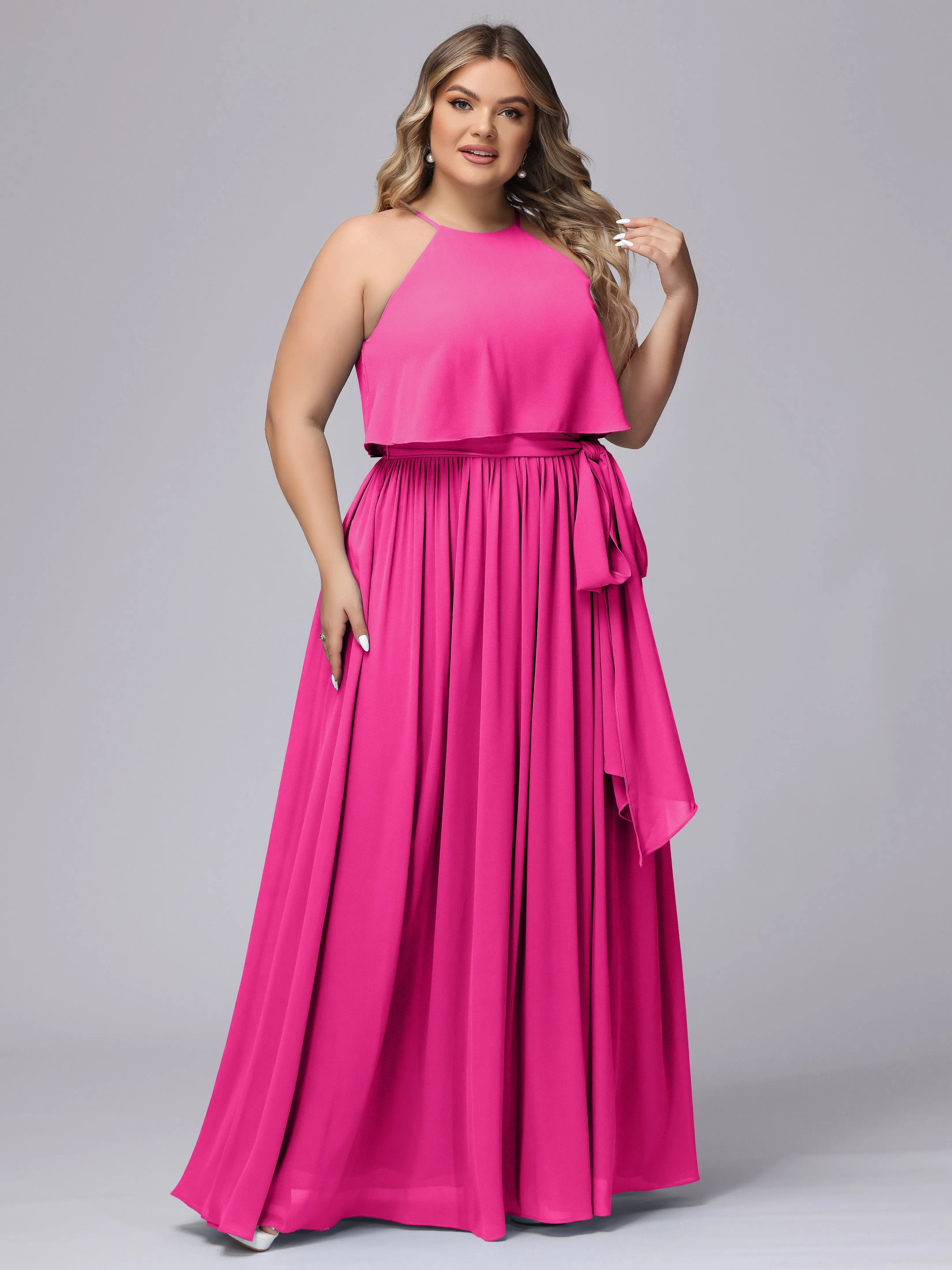 Halter Sleeveless Chiffon Plus Size Bridesmaid Dress
