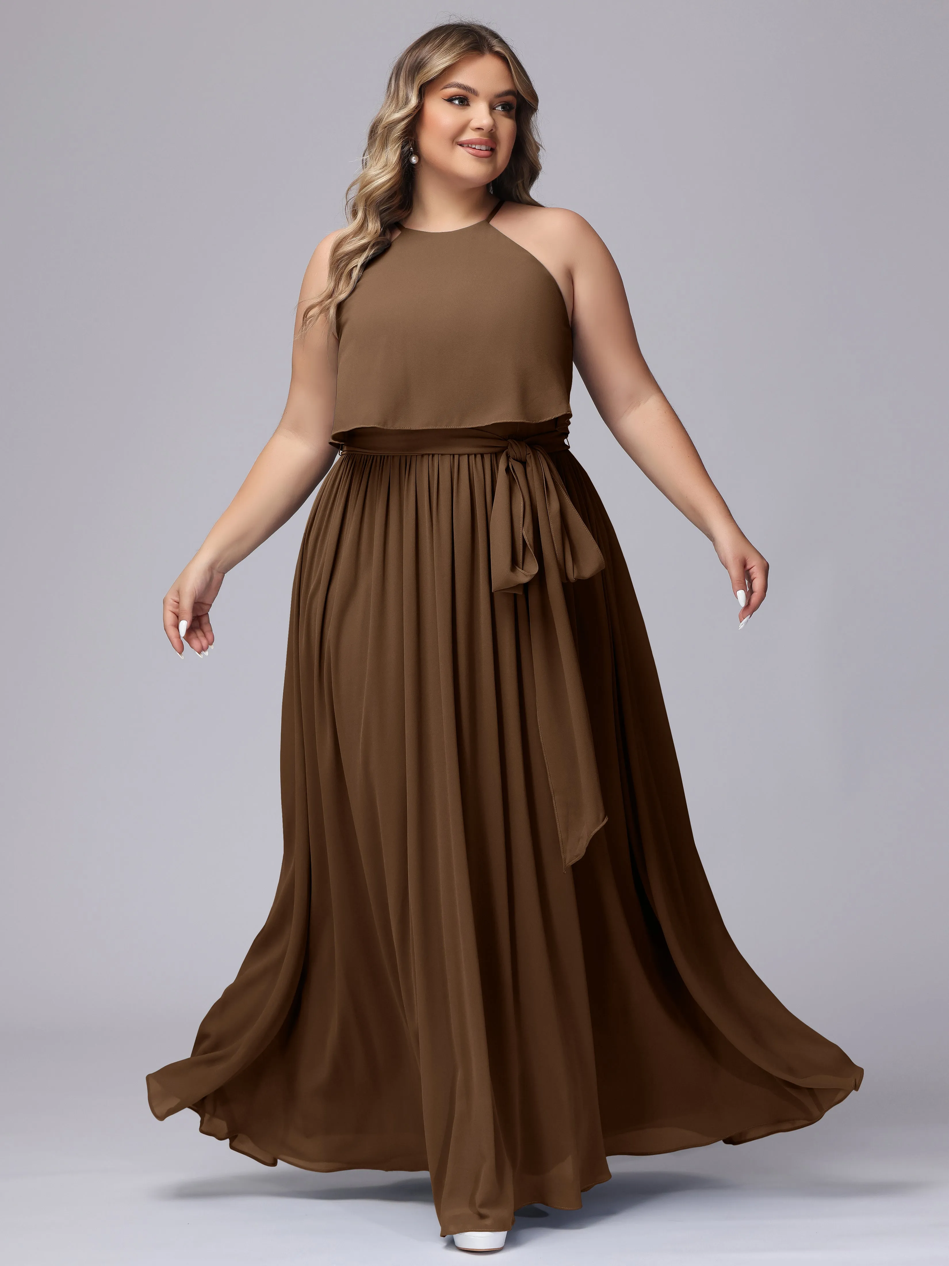 Halter Sleeveless Chiffon Plus Size Bridesmaid Dress