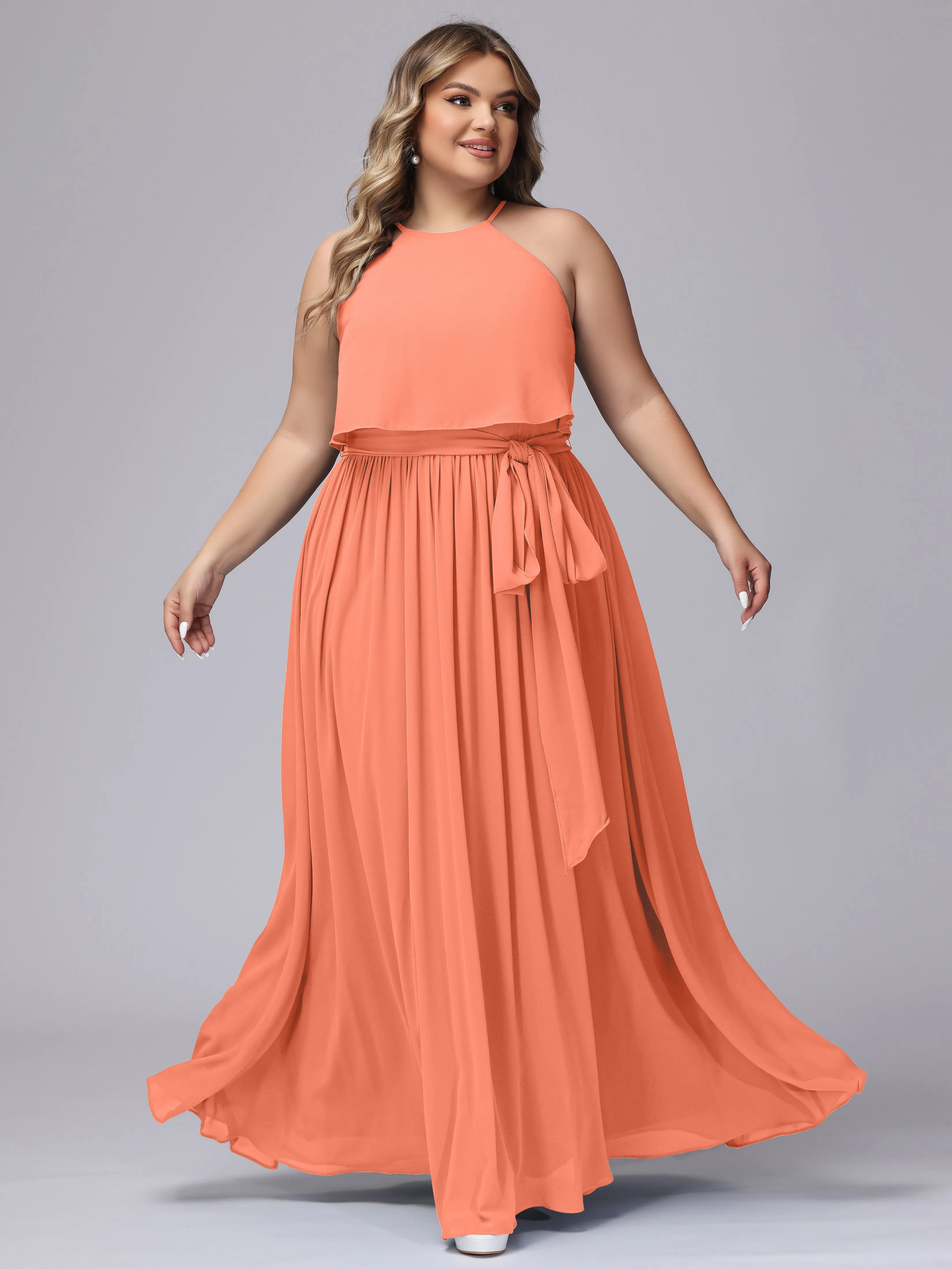 Halter Sleeveless Chiffon Plus Size Bridesmaid Dress