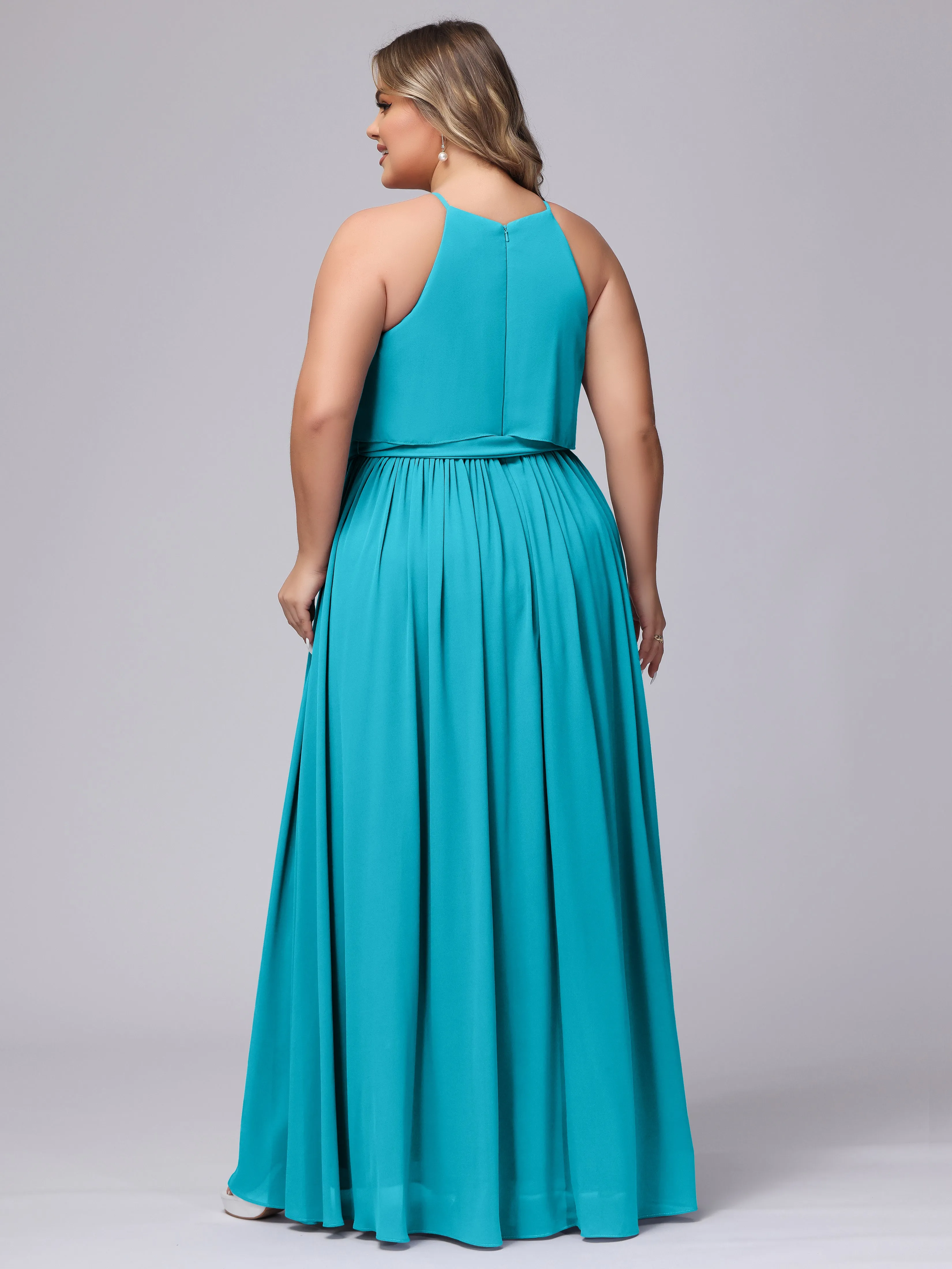 Halter Sleeveless Chiffon Plus Size Bridesmaid Dress