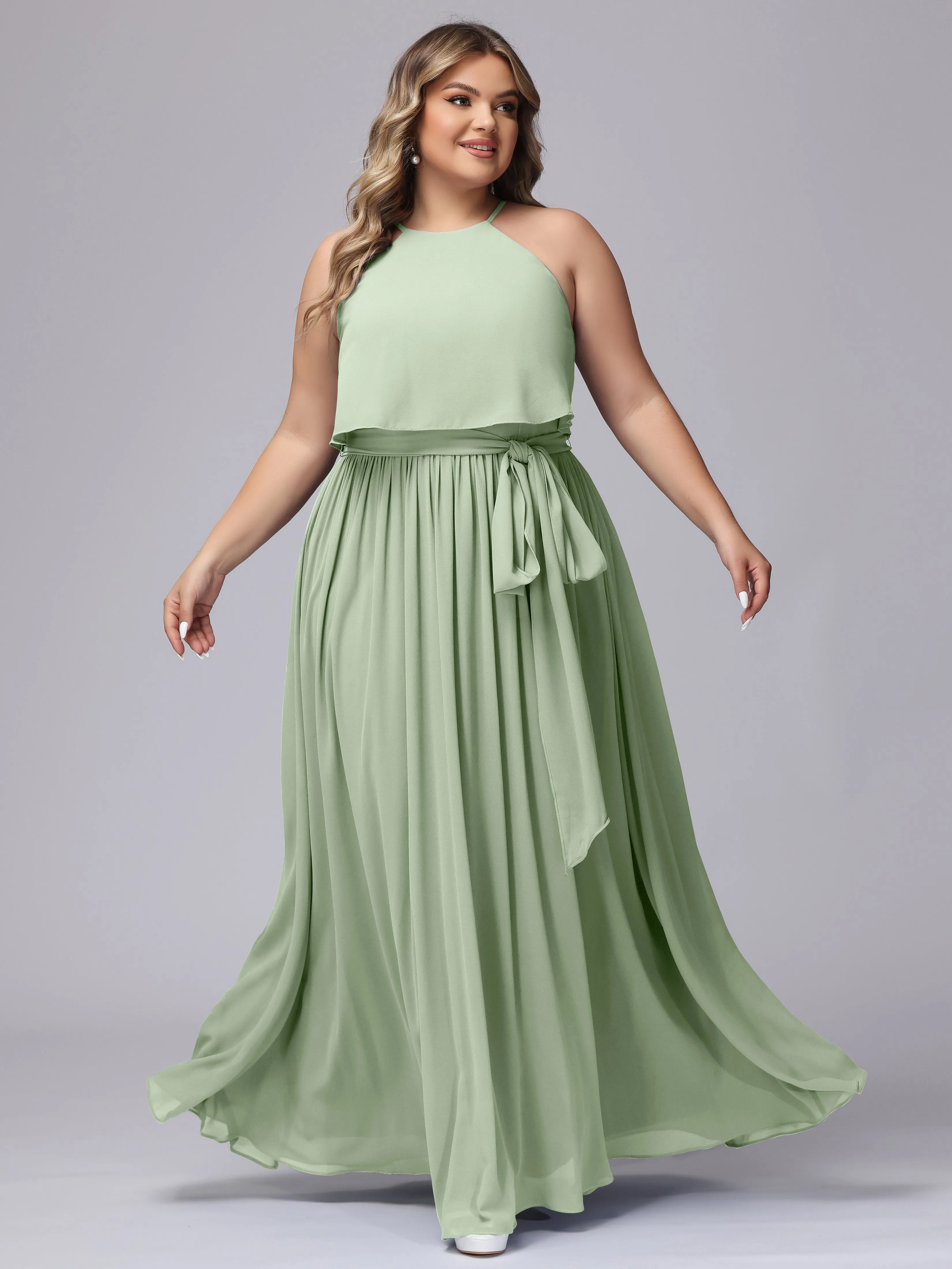 Halter Sleeveless Chiffon Plus Size Bridesmaid Dress