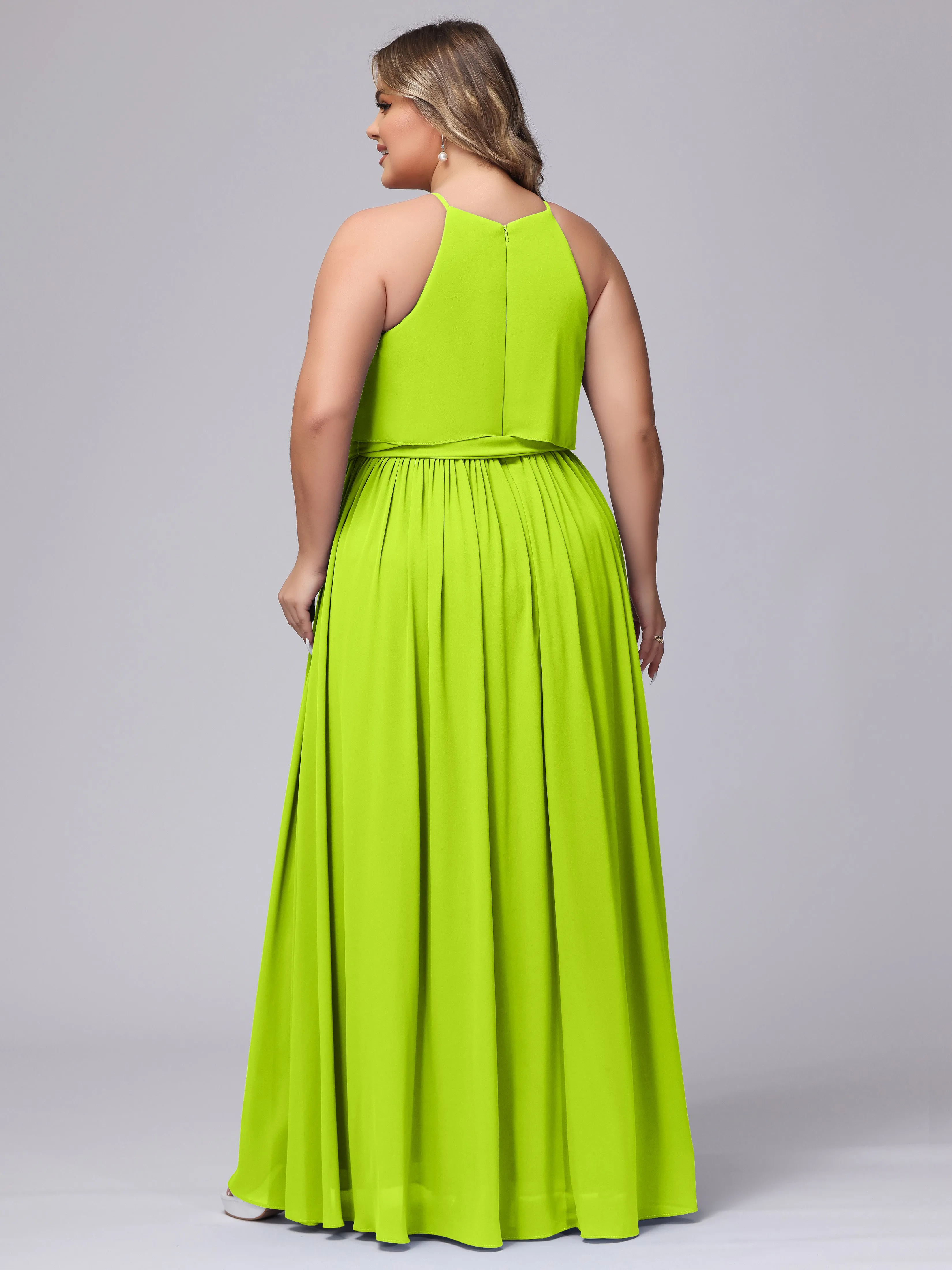 Halter Sleeveless Chiffon Plus Size Bridesmaid Dress