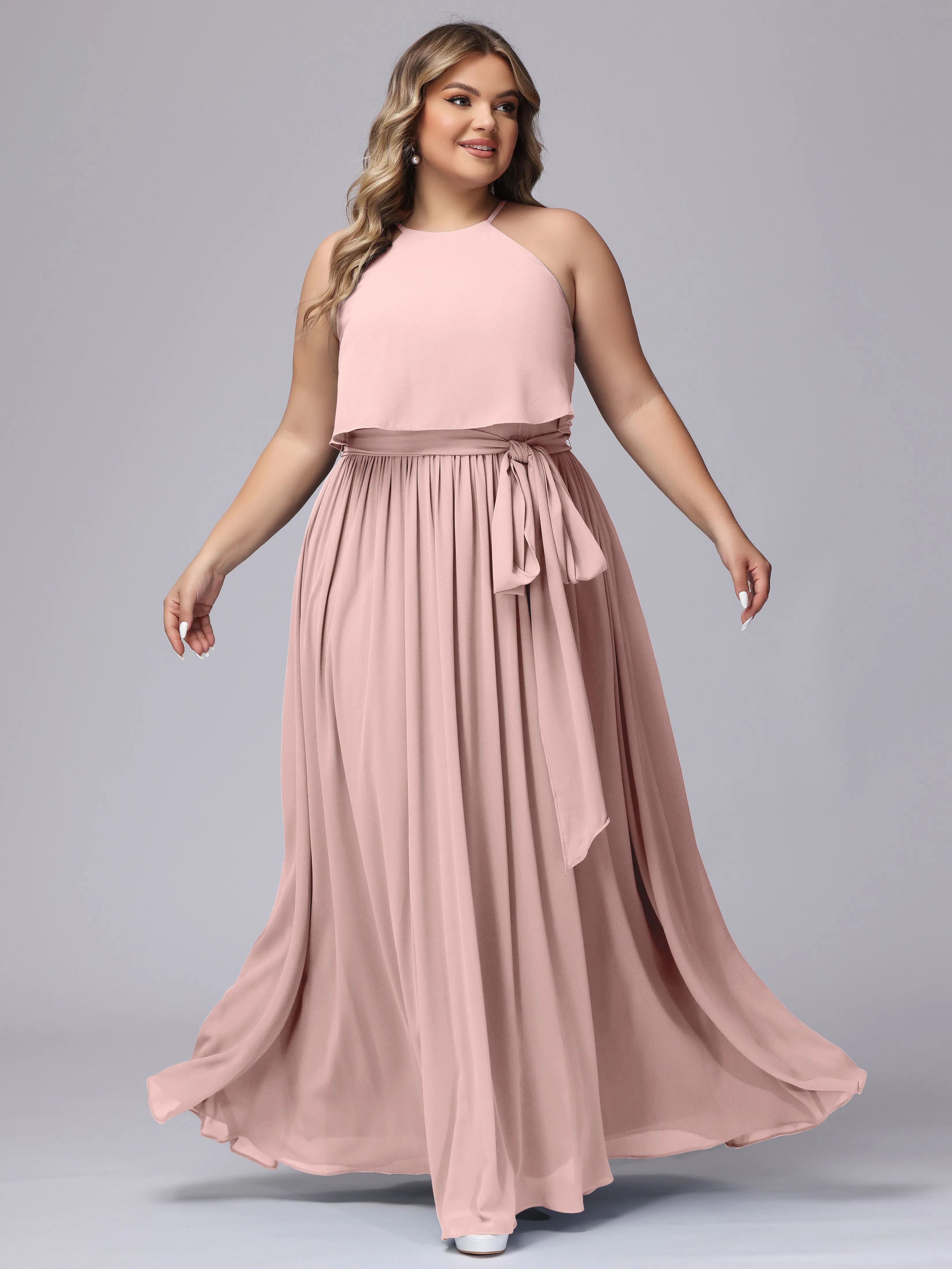 Halter Sleeveless Chiffon Plus Size Bridesmaid Dress
