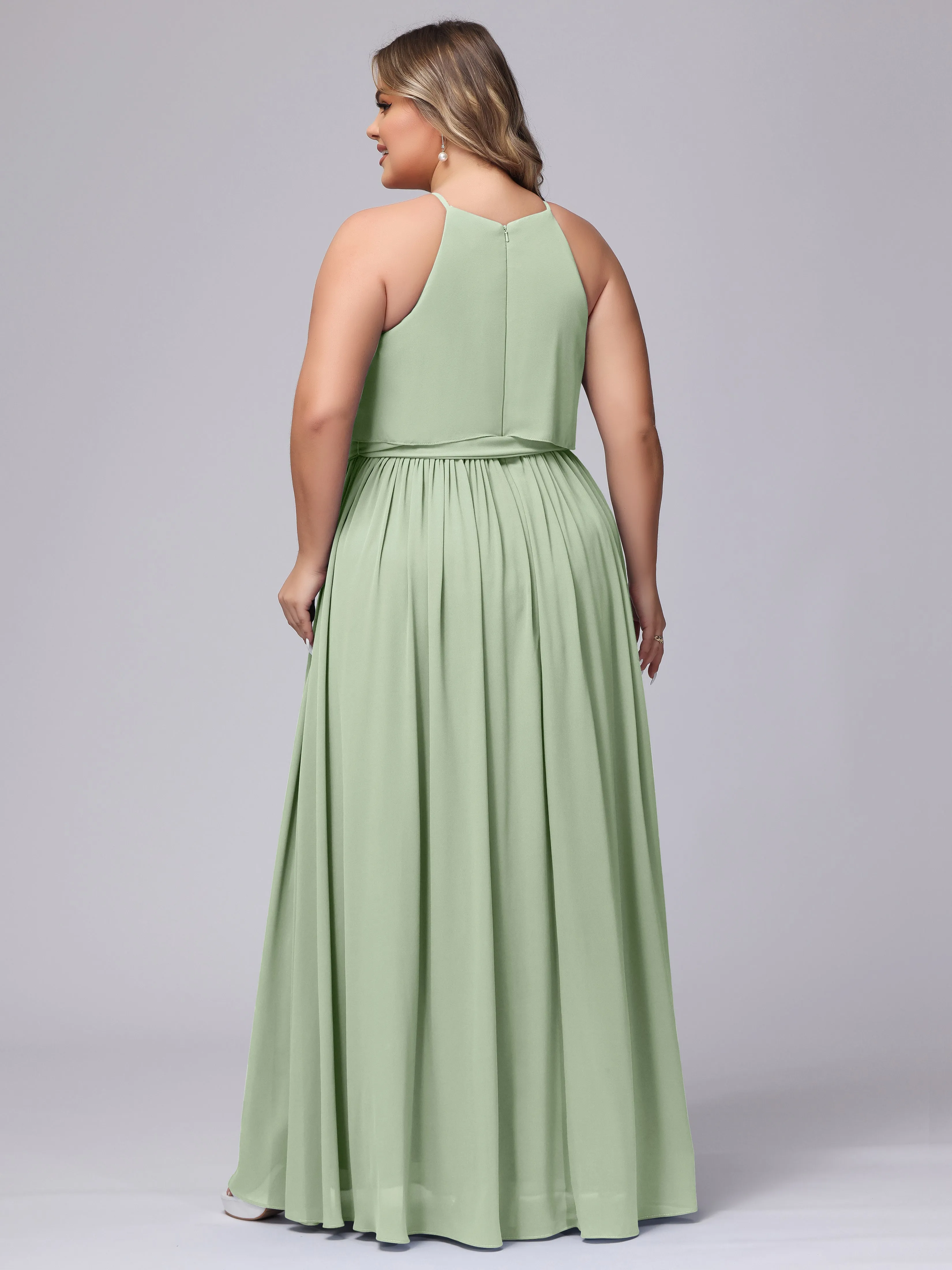 Halter Sleeveless Chiffon Plus Size Bridesmaid Dress